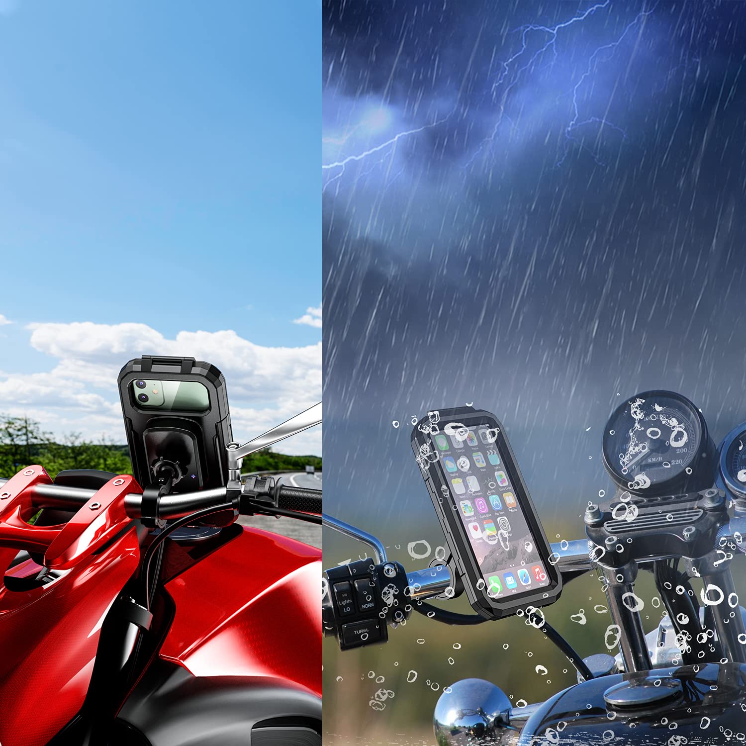**iMESTOU Waterproof IP67 Motorcycle Phone Mount with Wireless & USB-C Fast Charging - Universal Handlebar Cellphone Holder for 5.5