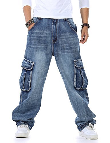 Men's Baggy Hip Hop Jeans Plus Size 30-46 with Multi-Pockets | Skateboard Cargo Pants for Men | Tactical Denim Joggers | Perfect for Streetwear, Urban Fashion & Skateboarding