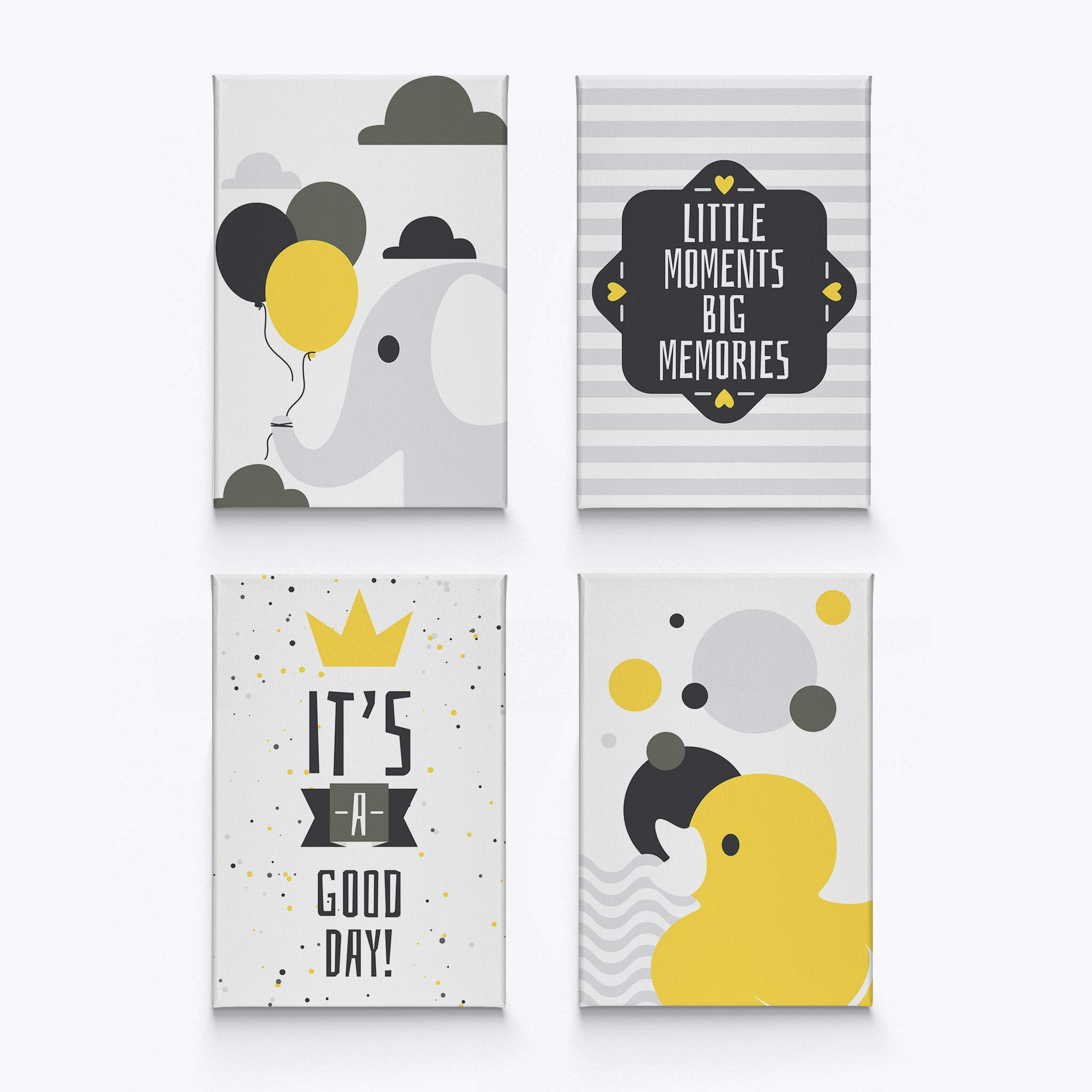 HB Art Design Elephant & Chick Motivational Wall Art - 4 Panel Canvas Print Set for Nursery, Baby Girl & Boy Room, Kids Room & Home Decor - 100% Handmade in USA (40x30 inches x4) - Perfect for Nursery Themes, Birthday Gifts & Wall Decoration
