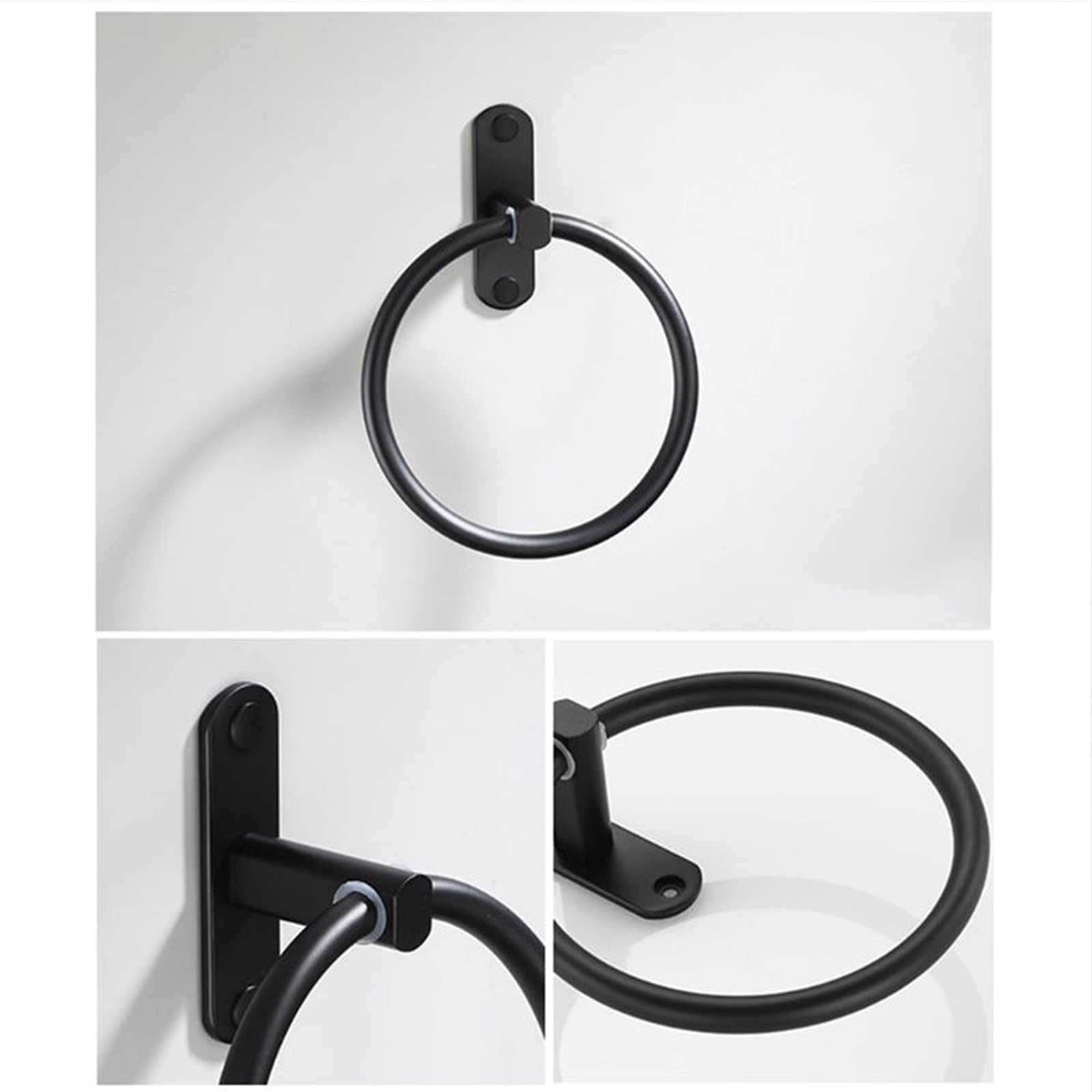 Black Aluminum Towel Ring - Wall Mounted for Bathroom & Hotel