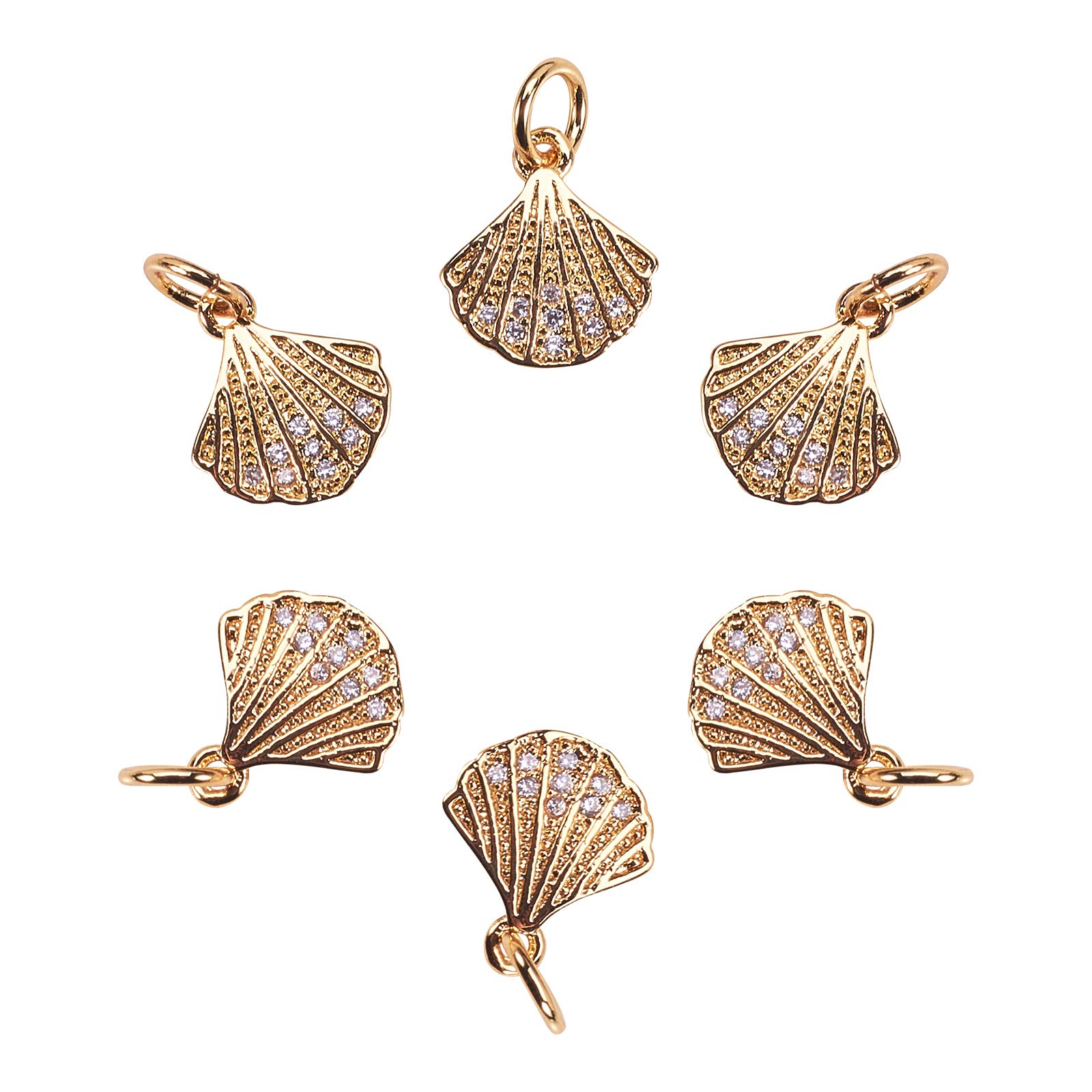 LiQunSweet 10PCS Shell Shape Brass Charms with Cubic Zirconia for Jewelry Making - 11.5x10mm Micro Pave Beads, DIY Bracelets & Necklaces - Perfect for Beach Theme Jewelry, Gift Making and Craft Projects