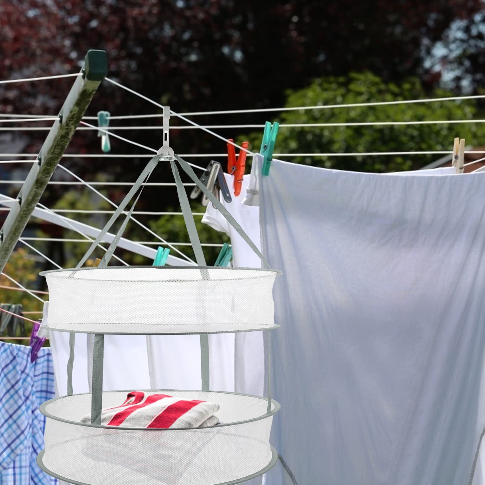FOMIYES Collapsible Laundry Drying Rack - Foldable Clothes Drying Basket with Beauty Sponge Holder, Blue Sweater Drying Net for Efficient Fabric Care | Perfect for Small Spaces, Apartments & Travel
