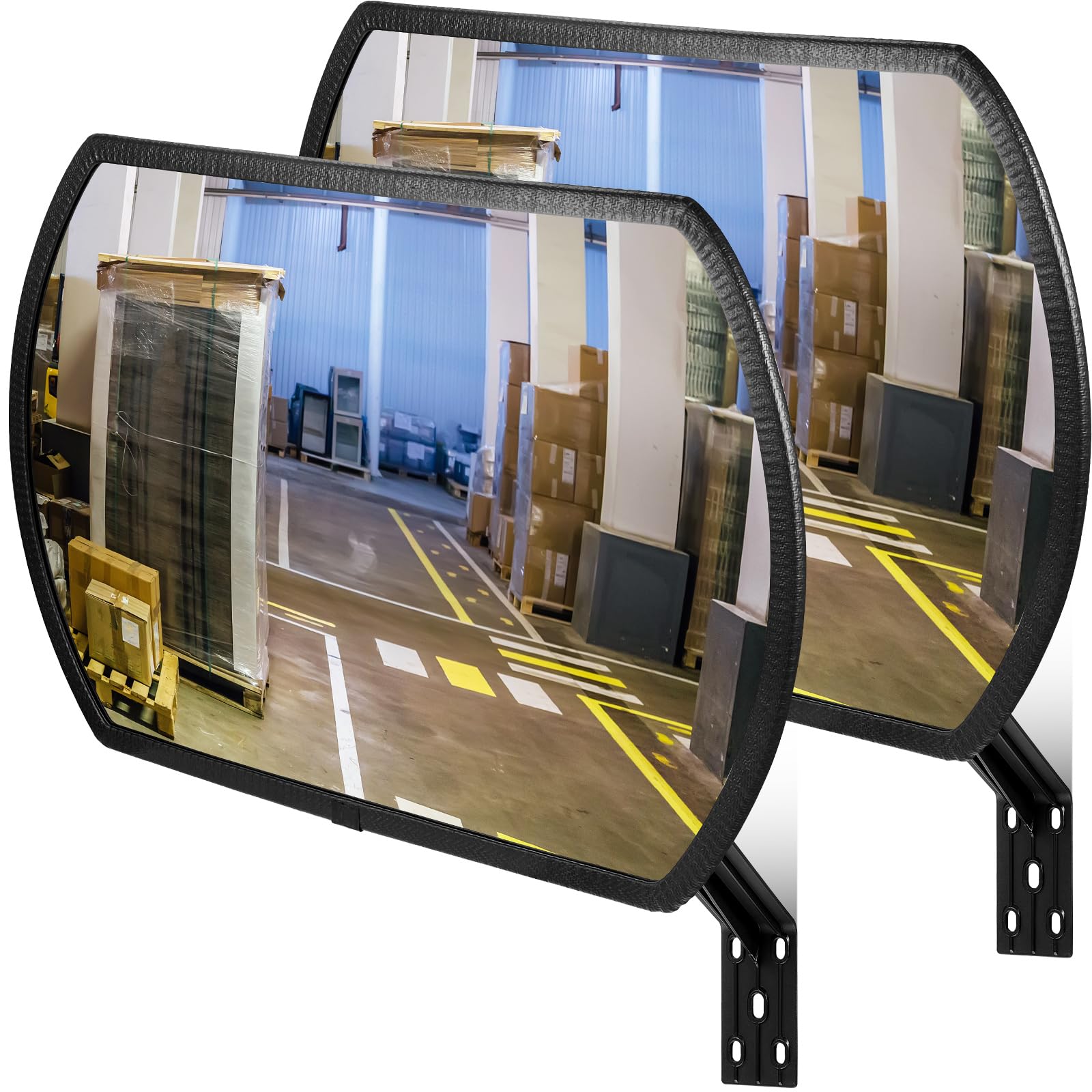 Geetery 2 Pack 24x15 Inch Acrylic Convex Security Mirror - Indoor/Outdoor Garage, Parking, Driveway Blind Spot Mirror with Protective Film for Wall Mount (Round Rectangular Design) - Perfect for Warehouse, Retail Stores & Home Safety