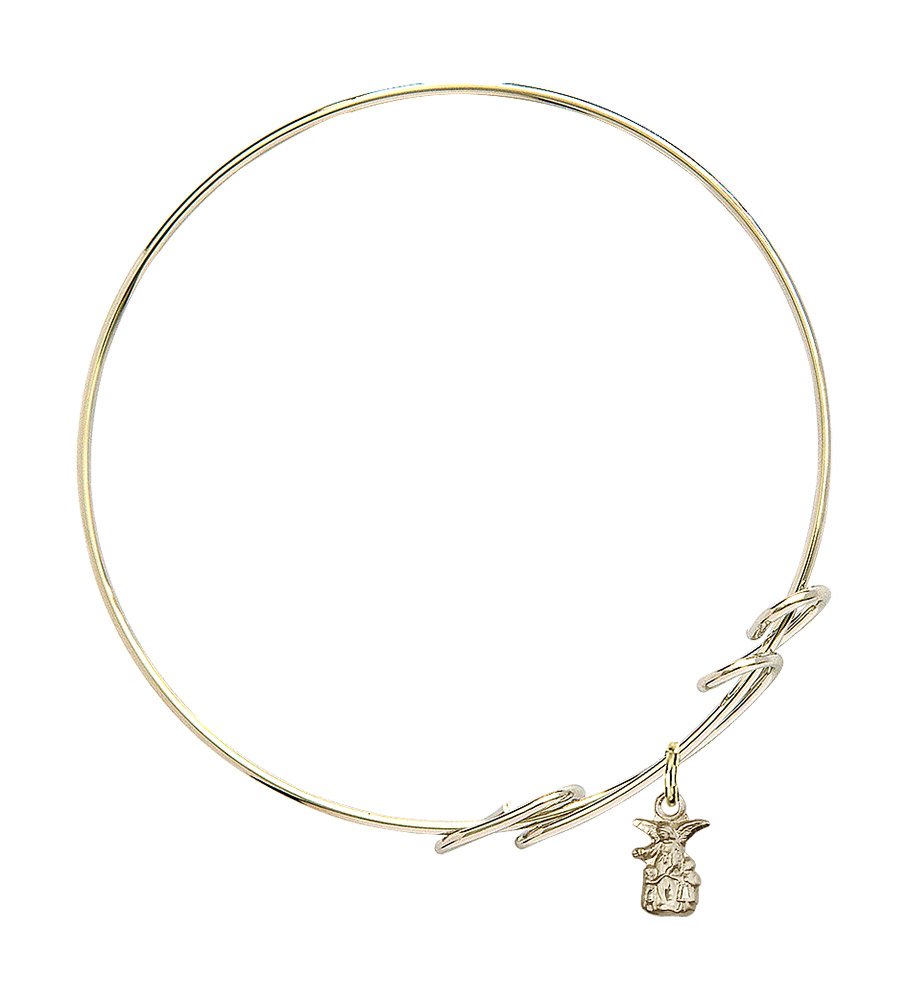 Gold-Filled Round Double Loop Bangle Bracelet with Littlest Angel Charm - Elegant Jewelry for Women, Perfect Gift for Birthday, Anniversary & Special Occasions
