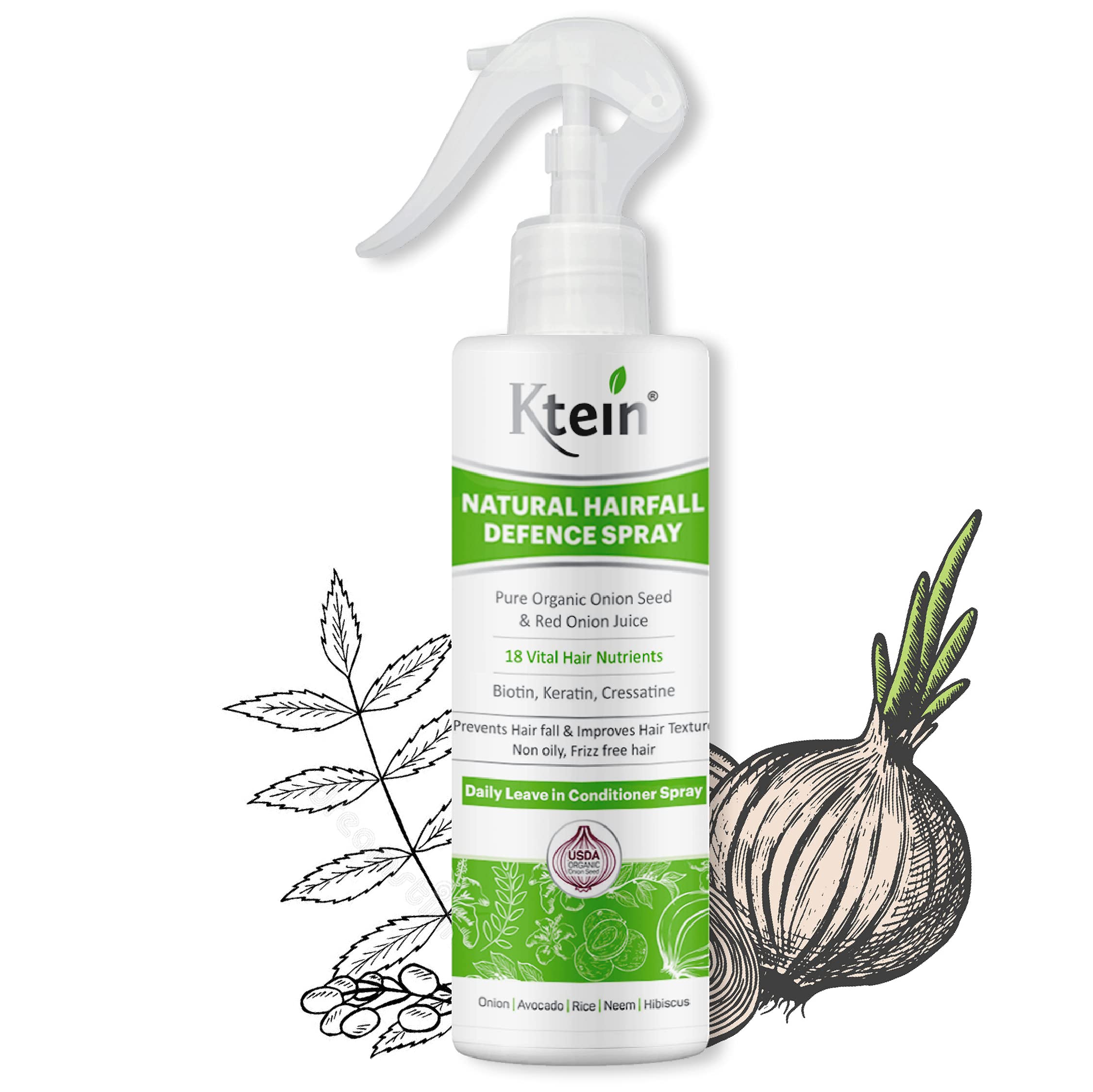 Ktein Onion Hair Spray (200ml) - Natural Hair Growth Treatment for Thinning Hair & Scalp Care - Perfect for Daily Use at Home or Salon