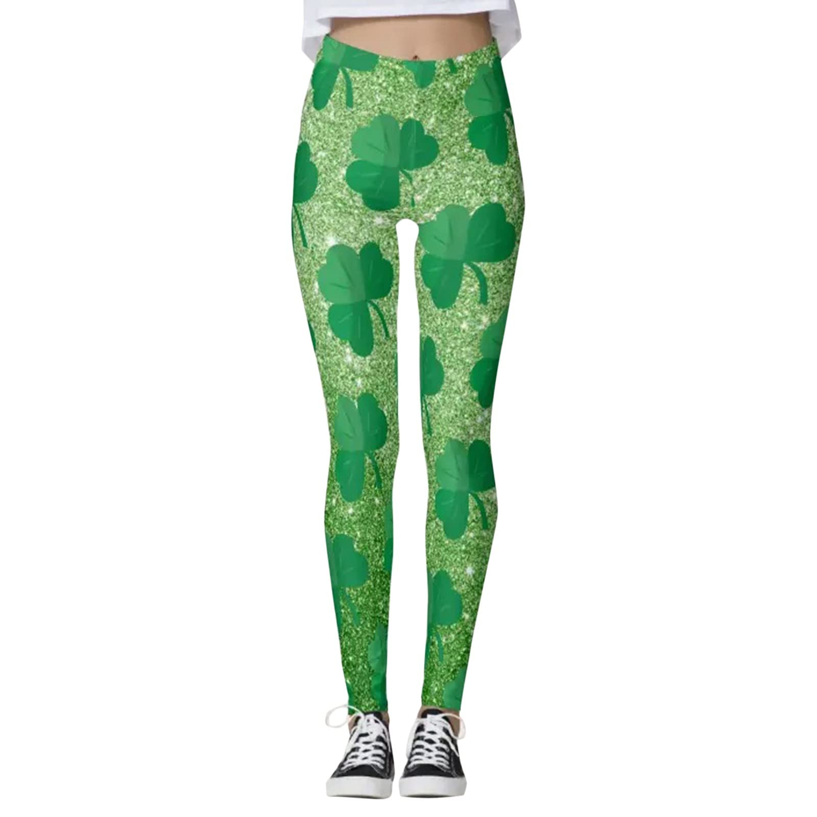 Women's Skinny Yoga Pants with Paddystripes Print - Stretchy Running & Pilates Leggings for Workout & Lounge - Lucky Green Color