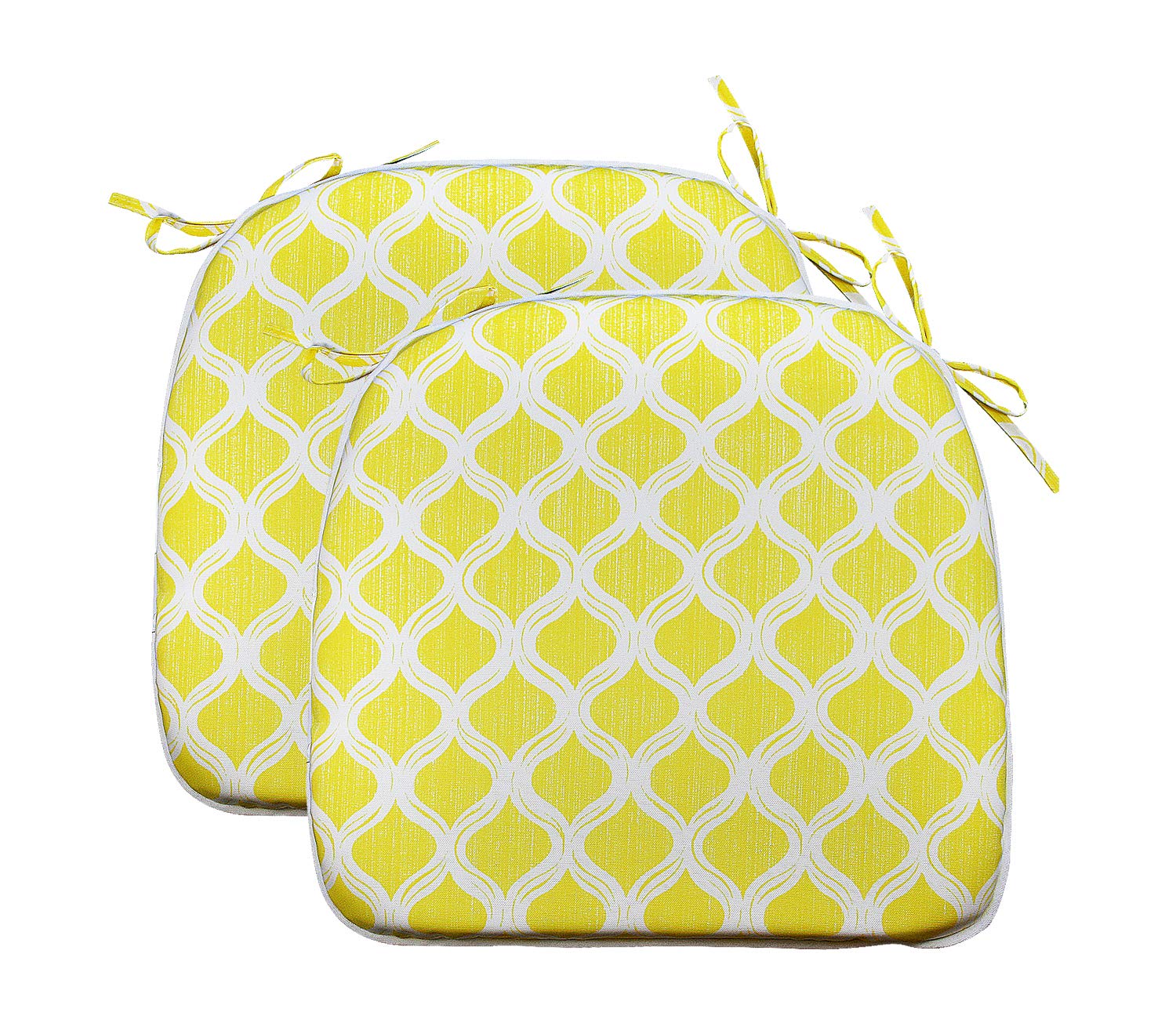 **Fabritones Outdoor Seat Cushions - Set of 2 Yellow Geometric Patio Chair Cushions with Ties, 16x17 Inch Square Chair Pads - Perfect for Garden, Deck, Poolside & Outdoor Furniture**