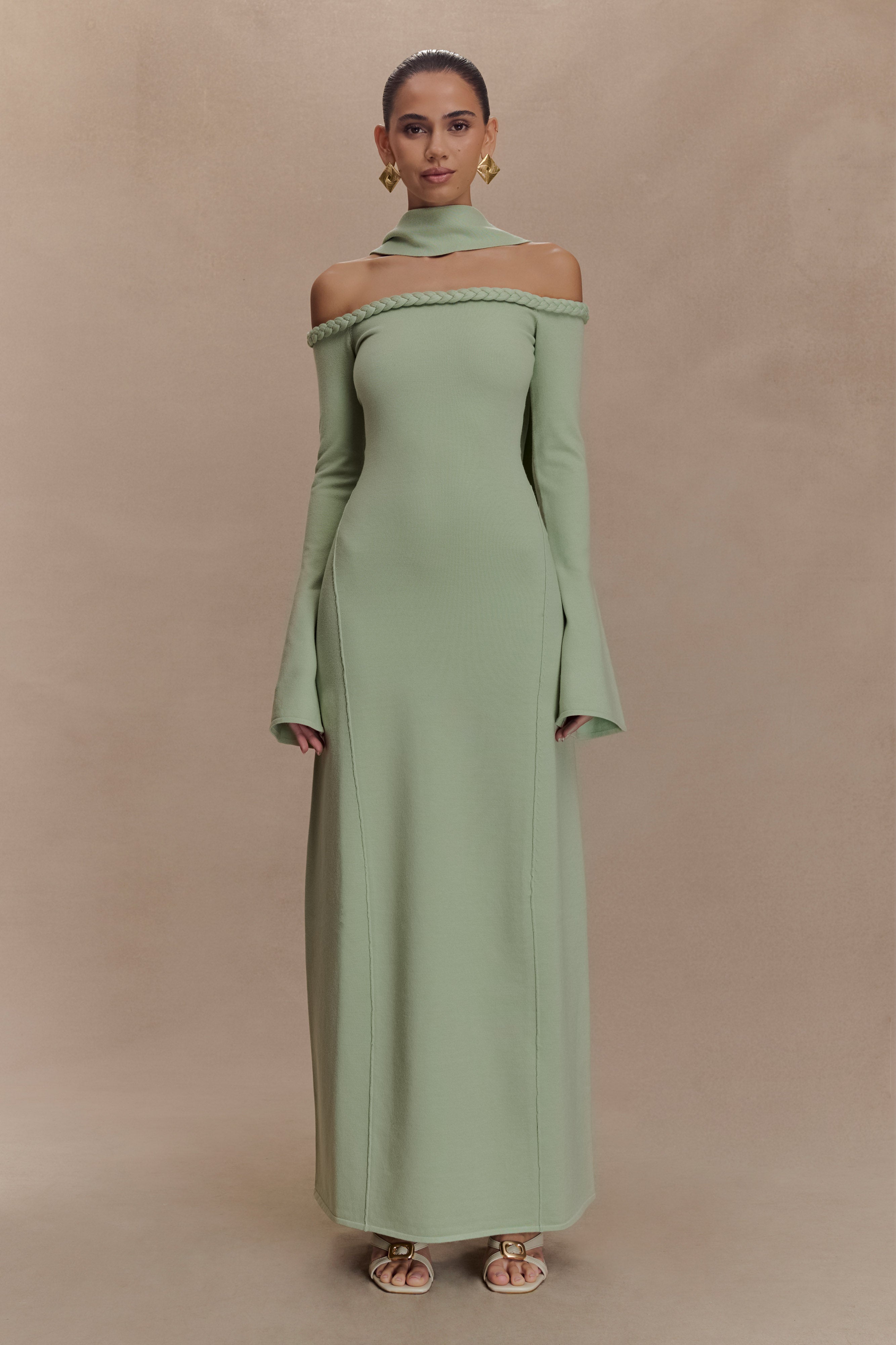 Heidi Strapless Knit Scarf Maxi Dress in Pastel Green - Elegant Summer Beach Wedding & Vacation Outfit