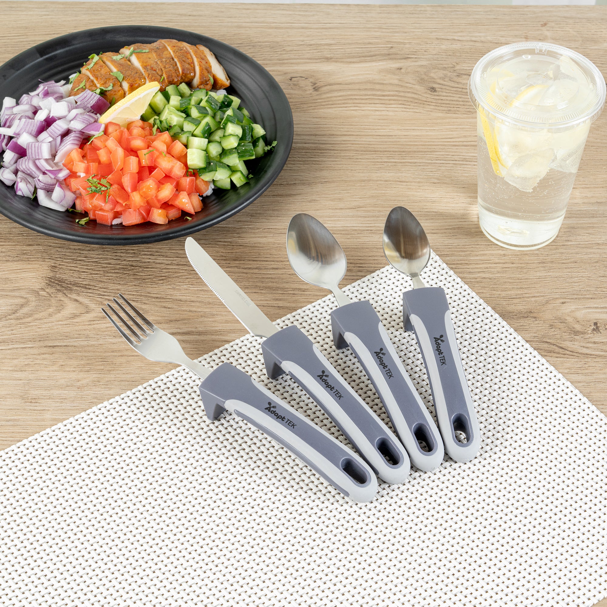 Adaptive Utensil Set - 4 Piece Stainless Steel Silverware with Non-Slip Grips for Seniors & Disabled | Lightweight Ergonomic Eating Aids for Arthritis & Hand Tremors | Perfect for Home Care, Nursing Homes & Travel Use