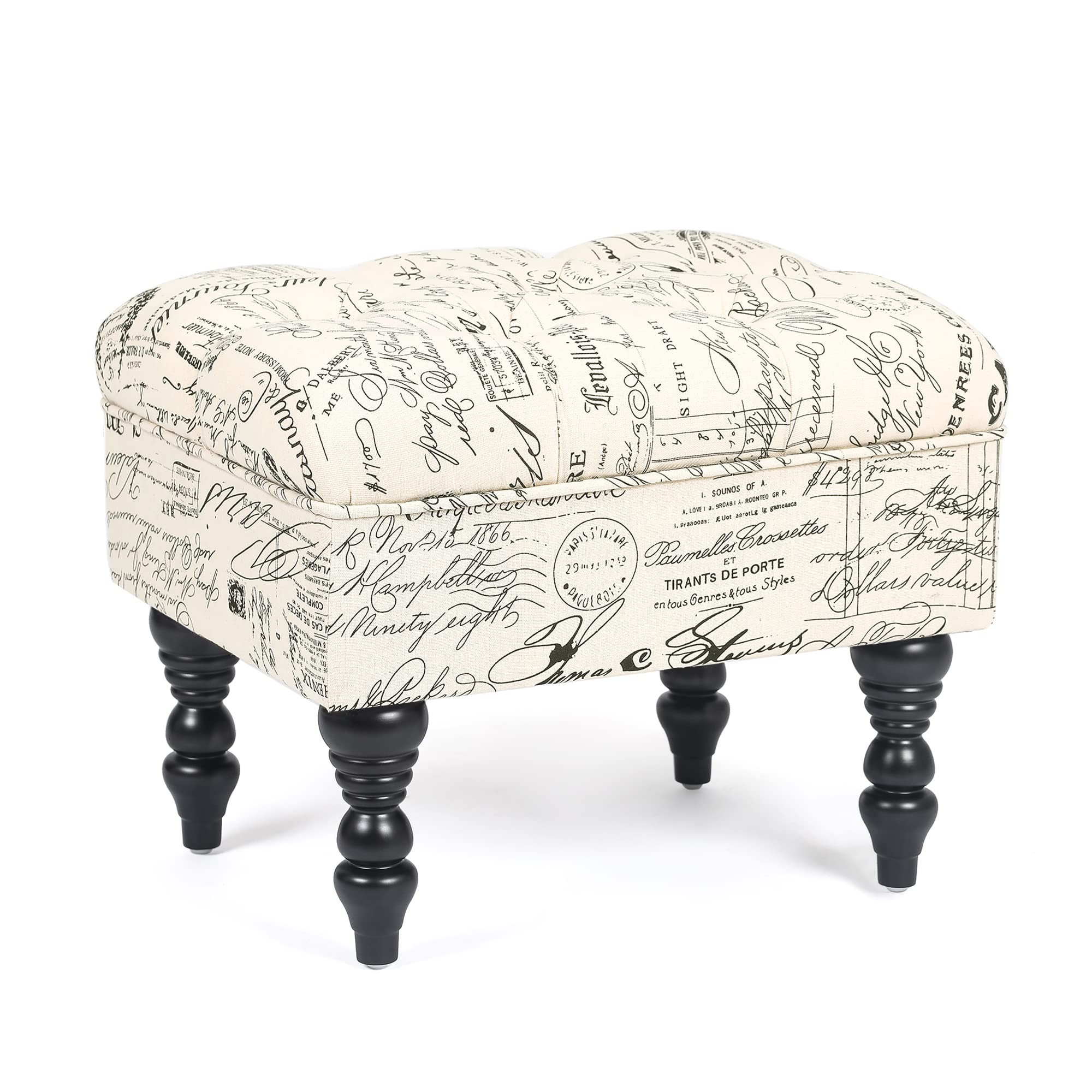 Joveco Button Tufted Ottoman with Linen Upholstery - Small Footstool, Entryway Bench & Vanity Stool with Wooden Legs - Multifunctional Coffee Table Footrest for Living Room, Bedroom & Dressing Area (Beige) | Perfect for Relaxing, Extra Seating & Home Decor