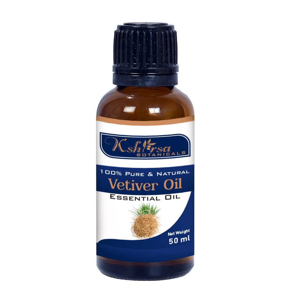 100% Pure & Natural Vetiver Essential Oil (Vetiveria Zizanoides) - 50ml for Skin Care, Hair Growth & Aromatherapy | Relaxing Massage Oil, DIY Beauty Recipes & Home Fragrance