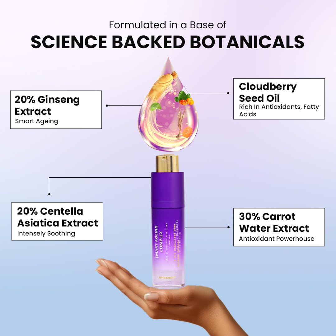TRUTH & BEAUTY Anti-Aging Face Serum with Retinol, Bakuchiol & Ginseng Extract - Reduces Fine Lines & Wrinkles, Deep Hydration - 30ml for All Skin Types - Perfect for Nighttime Skincare Routine & Daily Anti-Wrinkle Treatment