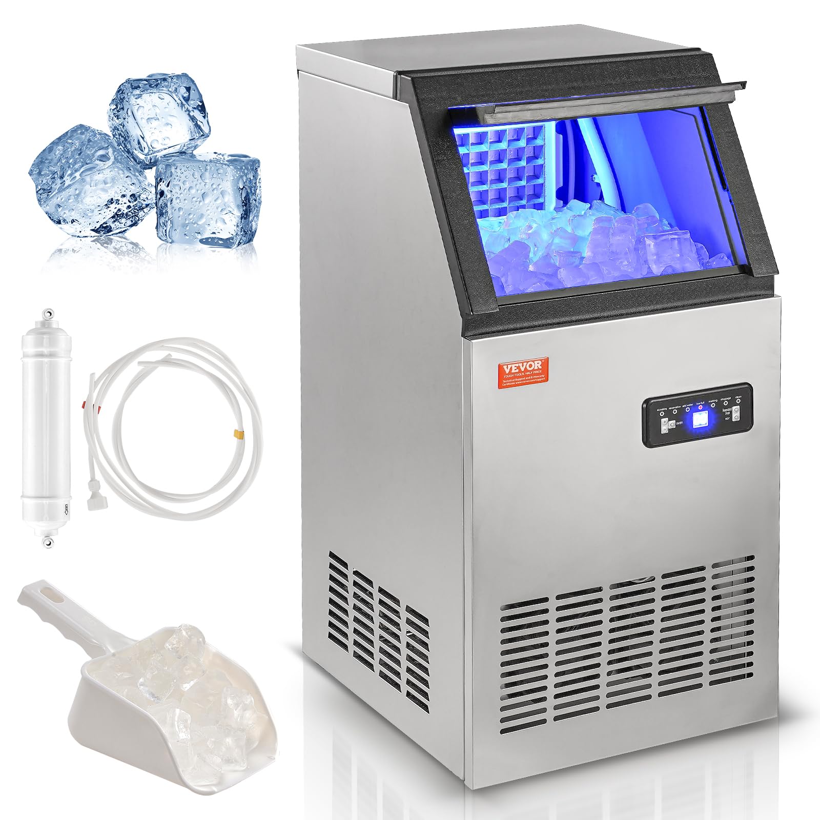 VEVOR Commercial Ice Maker Machine 100LBS/24H with 28LBS Storage - Fast 40 Ice Cubes in 12-15 Mins - Perfect for Bars, Restaurants, Home & Office Use - Countertop Ice Machine for Cocktails, Beverages & Food Display
