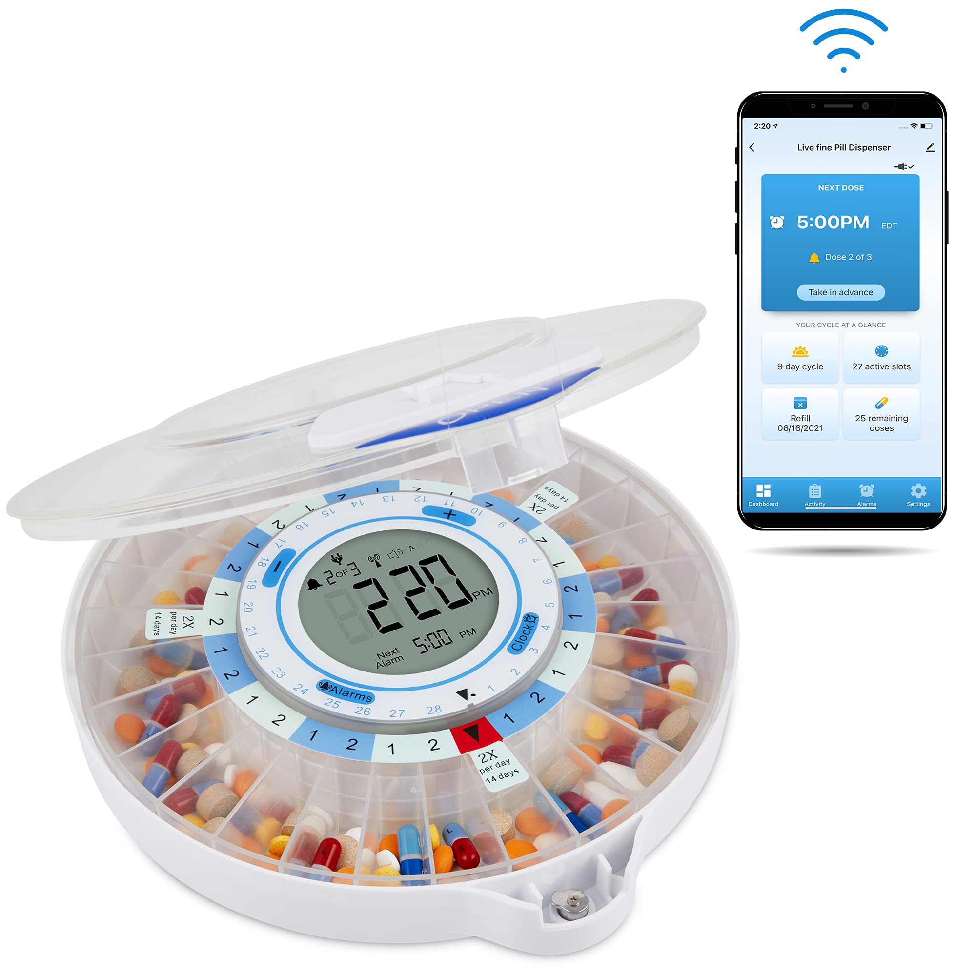Smart WiFi Automatic Pill Dispenser - 28-Day Medication Organizer with 9 Daily Doses, Key Lock & Adjustable Alarms for Prescriptions & Vitamins | Perfect for Elderly Care, Travel, and Daily Medication Management