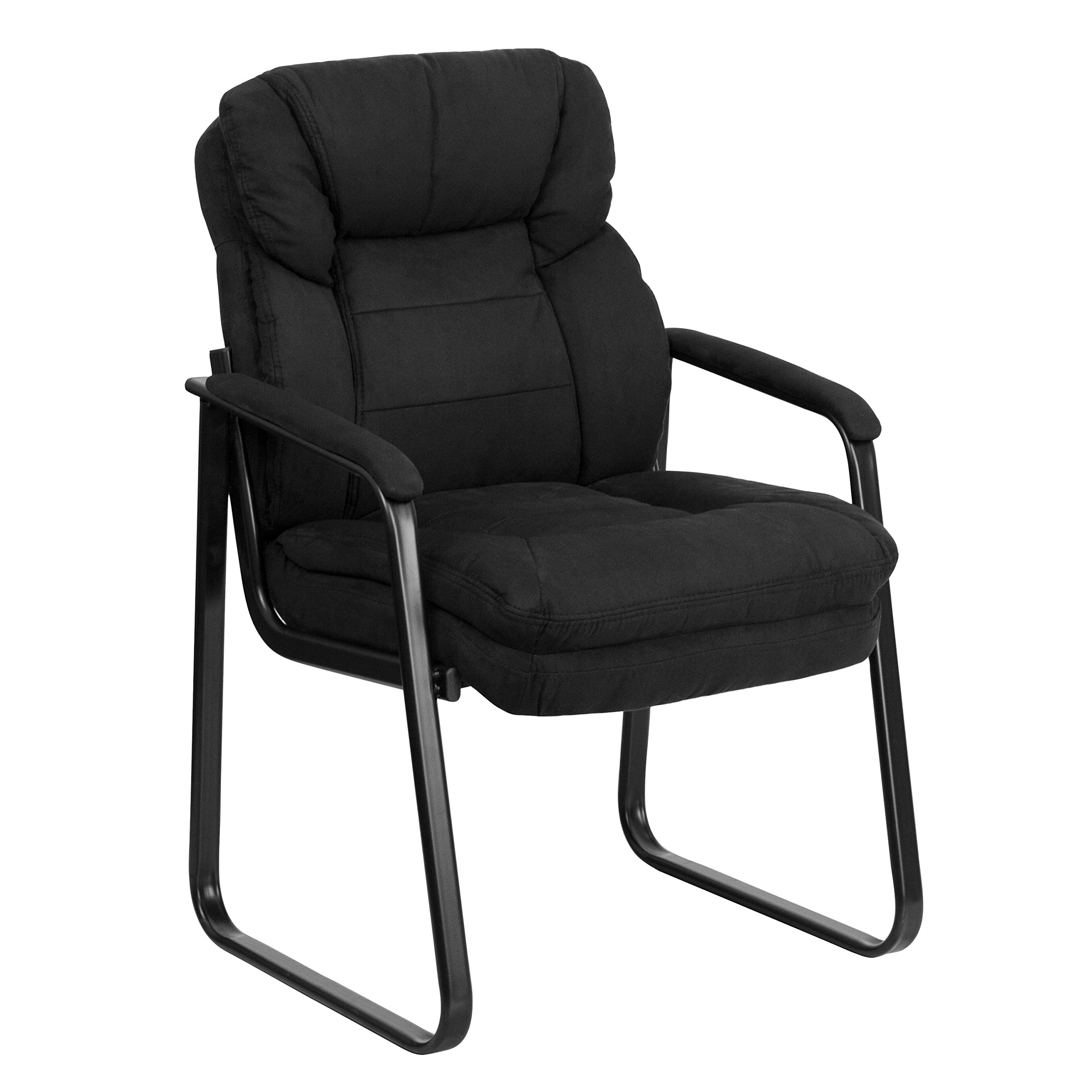EMMA & OLIVER Black Microfiber Side Chair with Lumbar Support & Sled Base - Modern Dining Chair for Kitchen, Office, or Living Room - Comfortable & Stylish Seating Solution