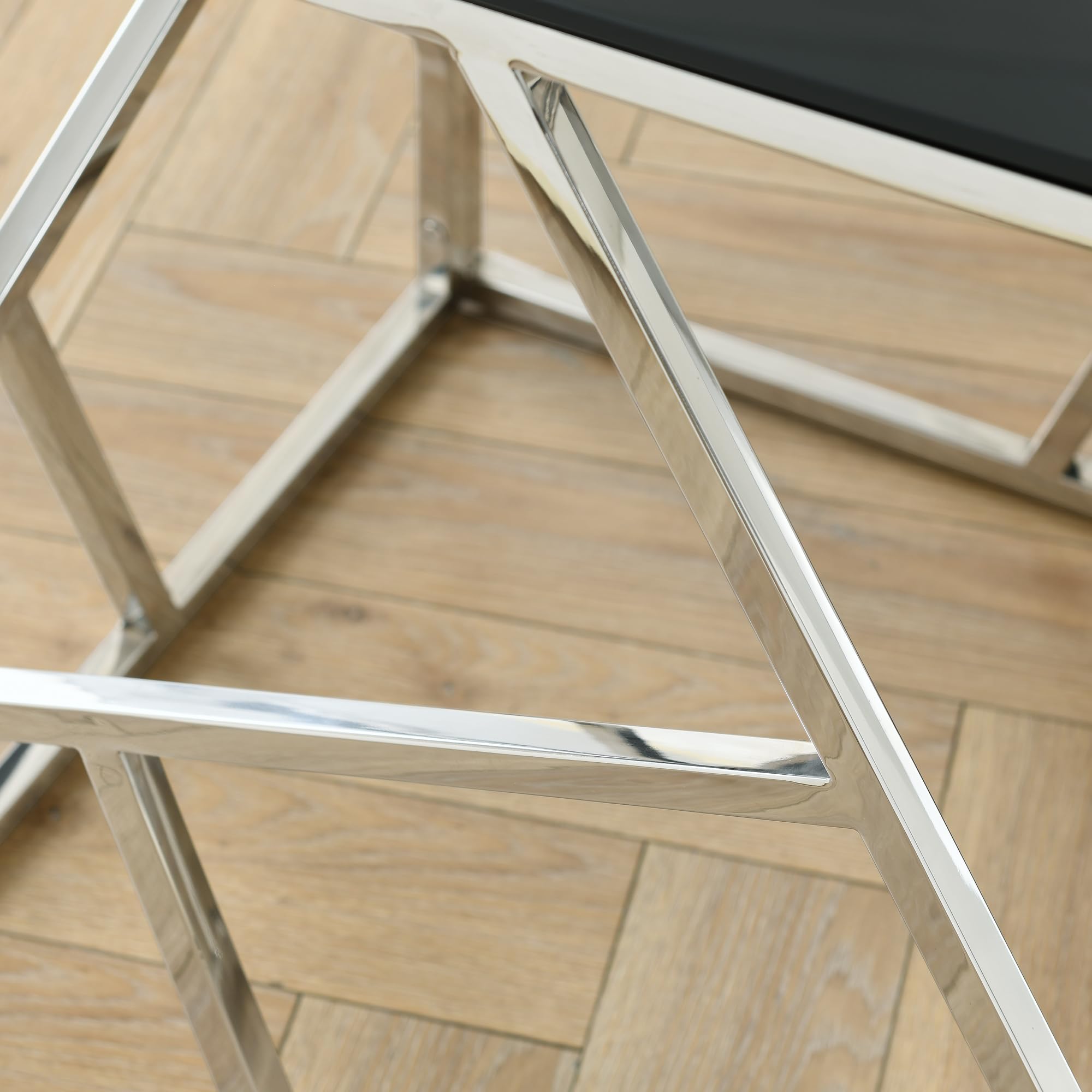 Modern Rectangular Glass Coffee Table with Black Tempered Glass Top & Stainless Steel Frame - Accent Table for Living Room, Bedroom, Office - Polished Chrome Finish - Perfect for Small Spaces, Home Decor & Entertaining Guests