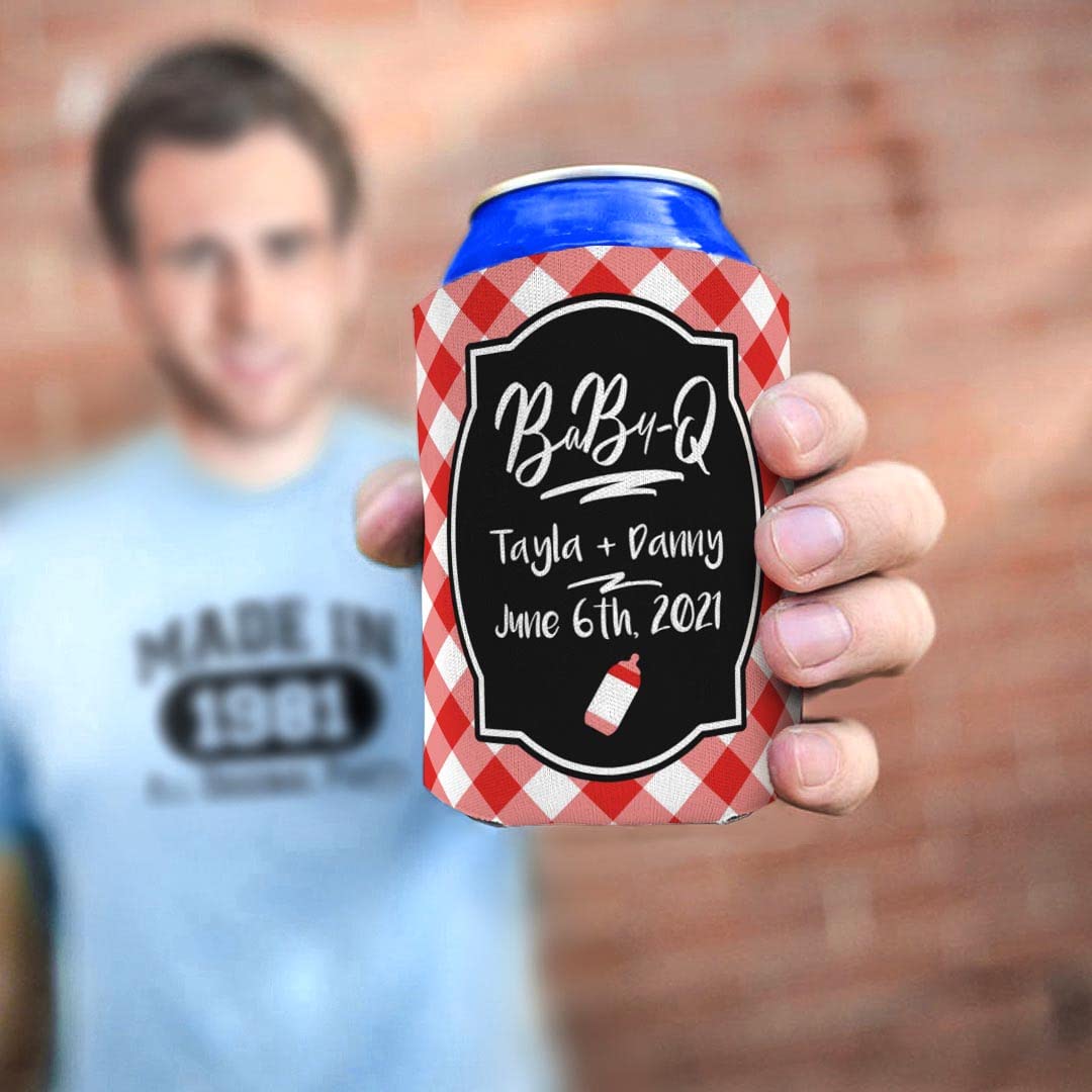 Personalized Baby Shower Can Coolers - 96 Pack Custom Koozies with Text & Date - Red Insulated Beverage Sleeves for Summer Parties, Gender Reveals & Outdoor Events