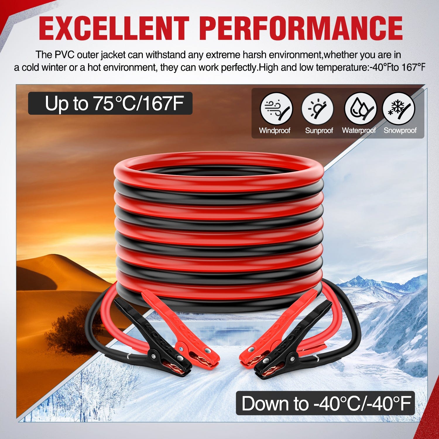 6 Gauge 20 FT Heavy Duty Jumper Cables for Car, Truck & SUV - Booster Cables with Strong Clamps & Durable Insulation - Emergency Vehicle Battery Jump Starter Accessories (Perfect for Roadside Assistance & Winter Weather)