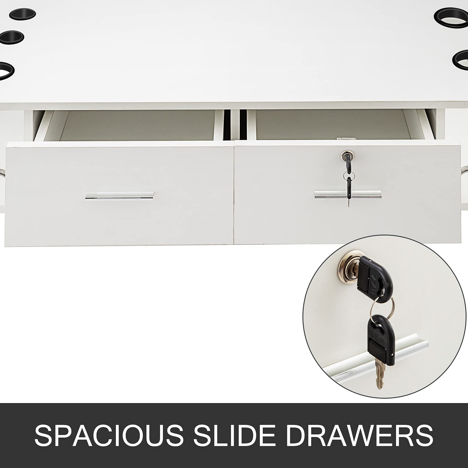VEVOR White Wall Mount Salon Styling Station with 2 Locking Drawers & 5 Hair Dryer Holes - Beauty Salon Equipment for SPA, Barber Shop, Home & Bathroom Storage - Perfect for Hair Styling, Makeup Organization & Salon Decor