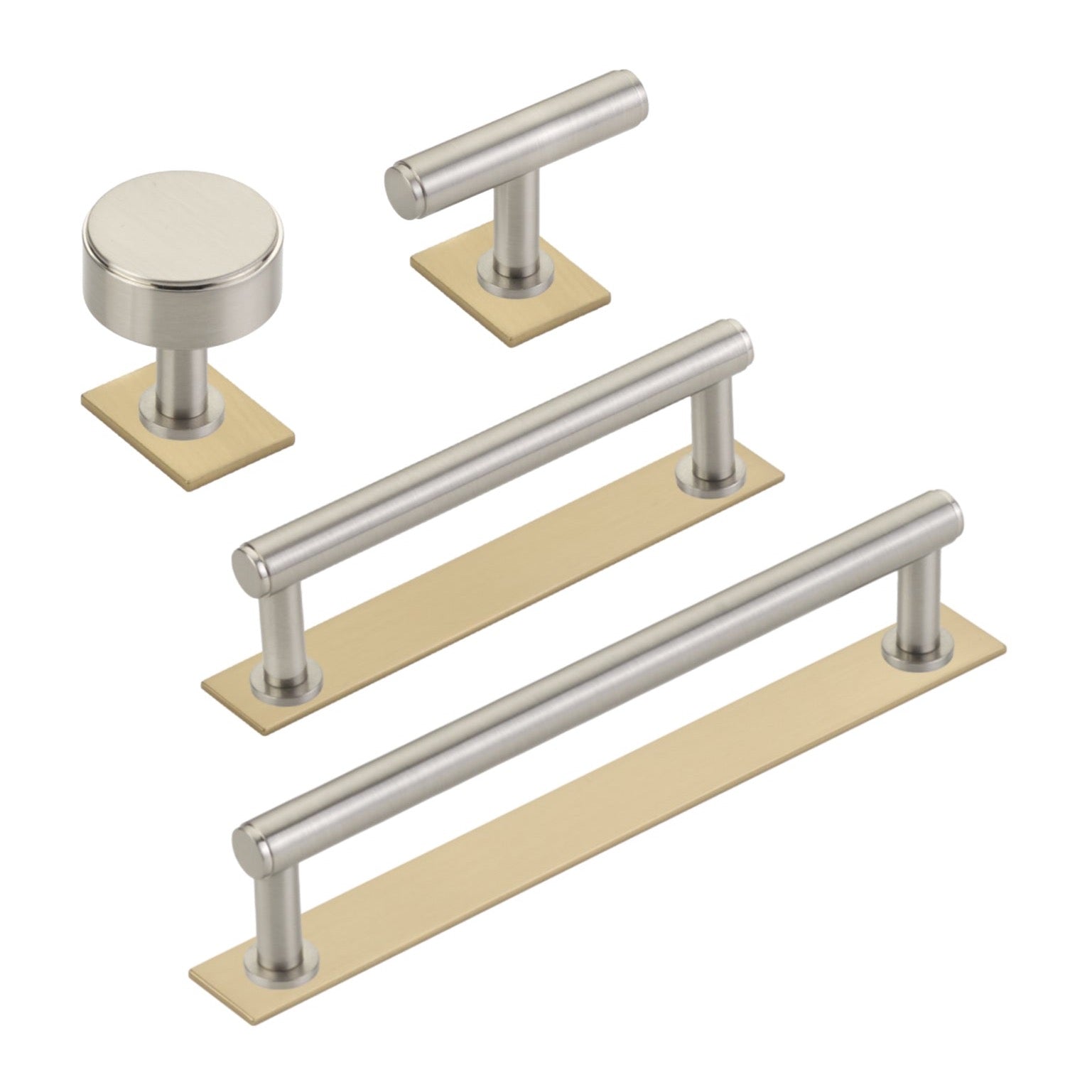 Dual Finish Maison No. 2 Smooth Champagne Bronze and Brushed Nickel Drawer Pulls and Cabinet Knobs with Backplate - Elegant Hardware for Kitchen Cabinets, Dressers & Furniture Upgrade