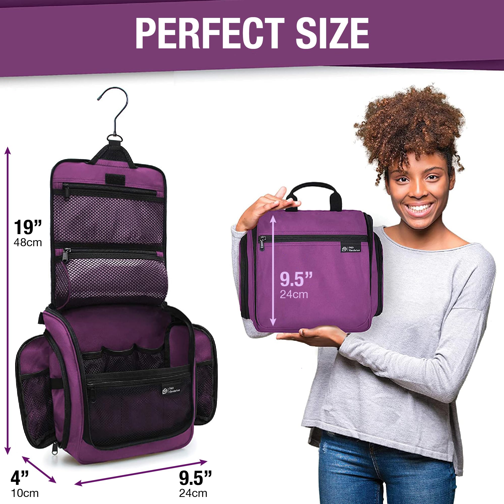 D&D Hanging Travel Toiletry Bag for Men & Women - Large Water-Resistant Cosmetic Organizer with 10 Compartments, YKK Zippers & XXL Metal Hook - Perfect for Makeup, Toiletries & Travel Essentials - Ideal for Camping, Gym & Business Trips