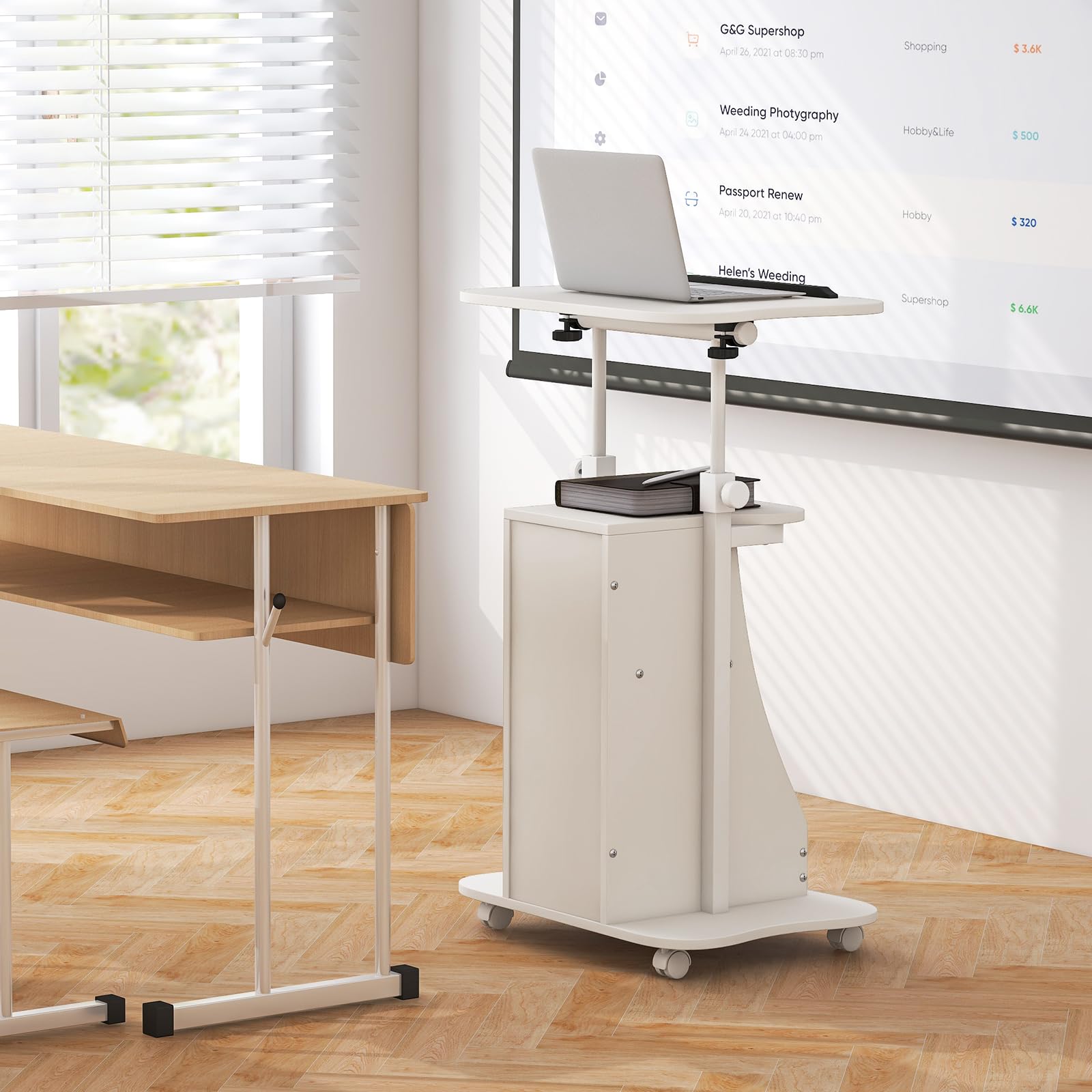 Tangkula Adjustable Mobile Lectern Podium Stand - Rolling Laptop Desk Cart with Swivel Top, Wheels & Storage - Perfect for Home Office, Classroom, Church & Conference Presentations