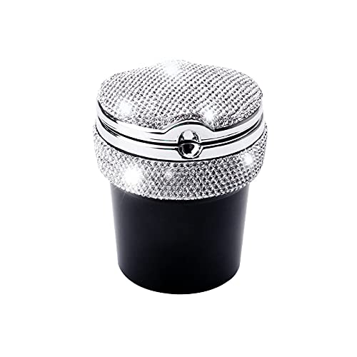 **Portable Smell-Proof Crystal Diamond Car Ashtray with Lid & Light – Bling Pink Auto Accessories for Women – Ideal for Car, Home, and Office (Silver)**    *(Perfect for Travel, Road Trips, and Smoke-Free Spaces – Stylish & Functional Gift for Car Lovers!)*