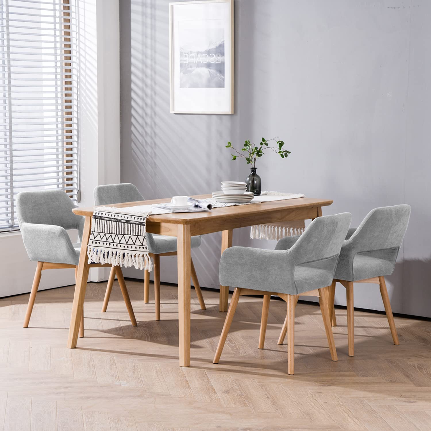 Modern Dining Chairs Set of 2 - Solid Wood Legs, Gray Kitchen & Living Room Armchairs for Home, Restaurant, Office - Comfortable Guest Seating for Dining Room, Bedroom, and Lounge Areas