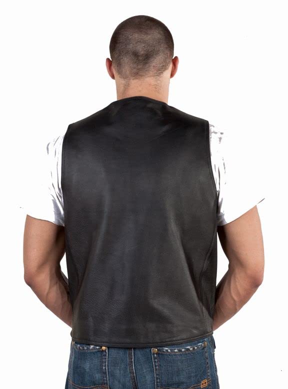 REED Men's Soft Durable Leather Vest Black - Genuine Leather Biker Vest with 2 Inside Pockets for Motorcycle Riding & Outdoor Activities