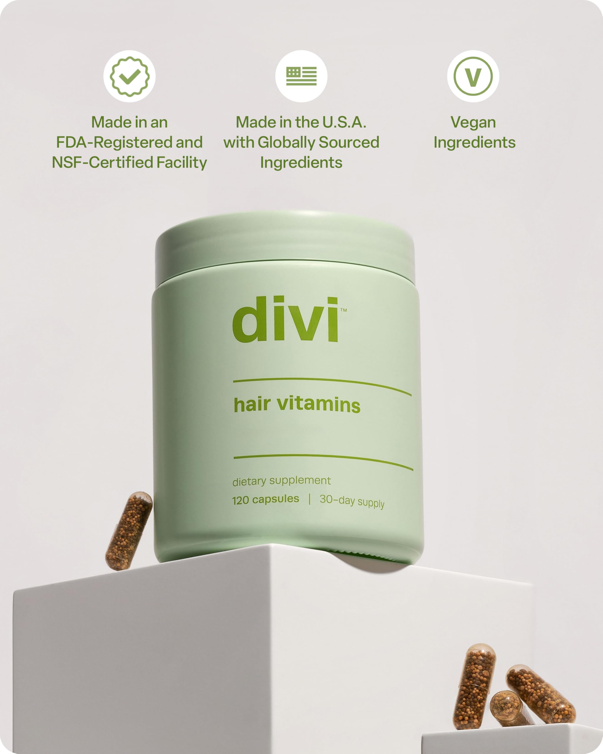 Divi Hair Growth Vitamins for Women & Men - Clean, Science-Backed Formula for Stronger, Healthier Hair & Scalp - 120 Capsules (30 Day Supply) - Perfect for Thinning Hair, Hair Loss & Daily Hair Care Routine