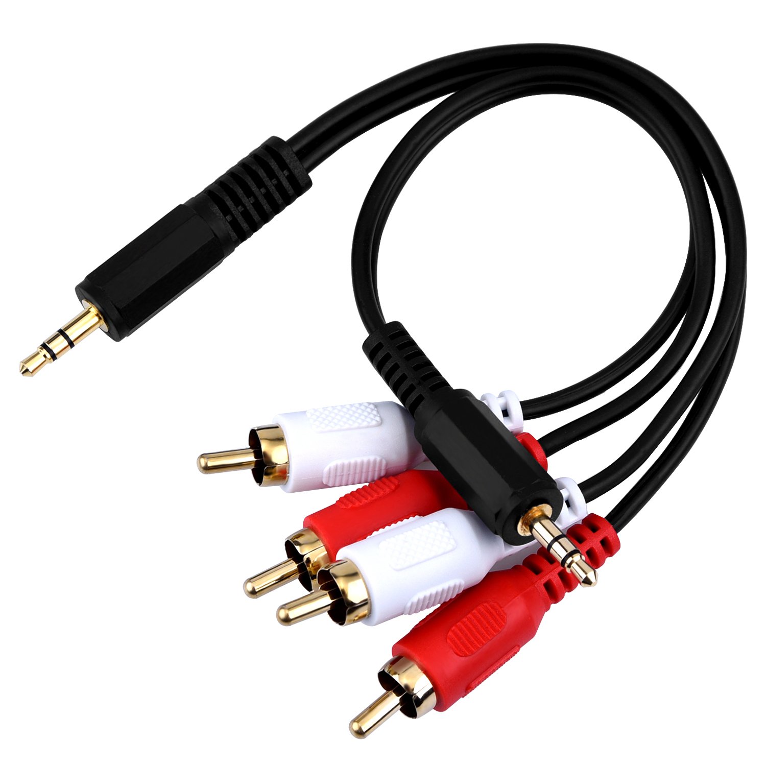 eBoot 3.5mm Male to 2 RCA Male Stereo Audio Y Cable Adapter - 6 Inch (2 Pack) for Home Theater, Car Audio & Speaker Systems | High-Quality Aux to RCA Connector