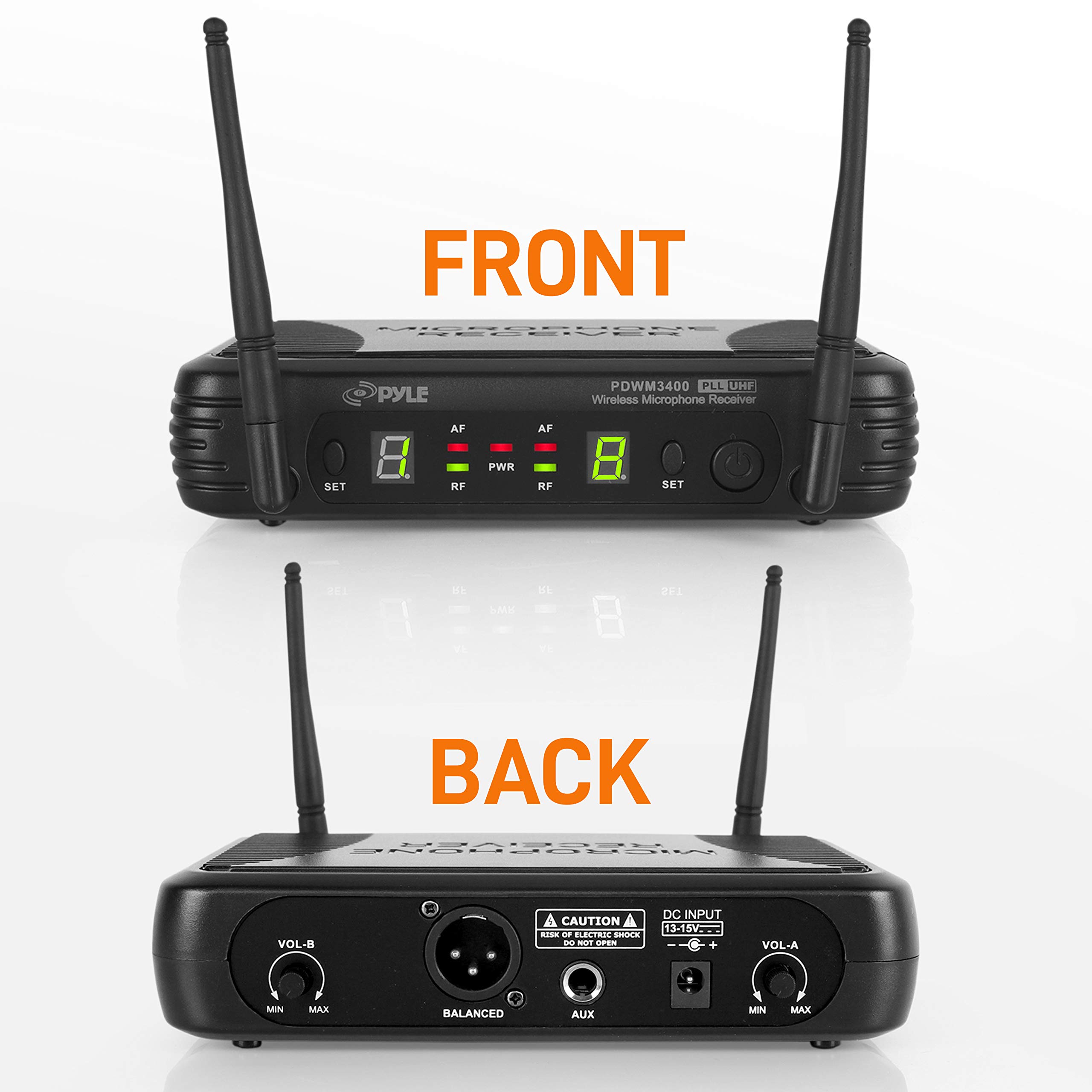 Pyle 2 Channel Wireless Microphone System with Headset & Lavalier Mics - 2X120W Bluetooth Stereo Power Amplifier with Mixing Modes for Karaoke, Home Theater & Live Performances