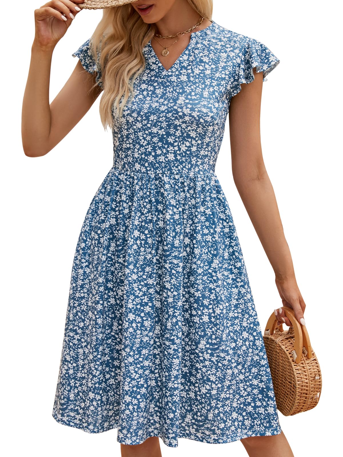 YATHON Women's Floral Summer Dress - Cute Fit and Flare A-Line Knee-Length Dress with Cap Sleeves & Pockets | Perfect for Beach Vacations, Brunch Dates & Casual Outings 2025