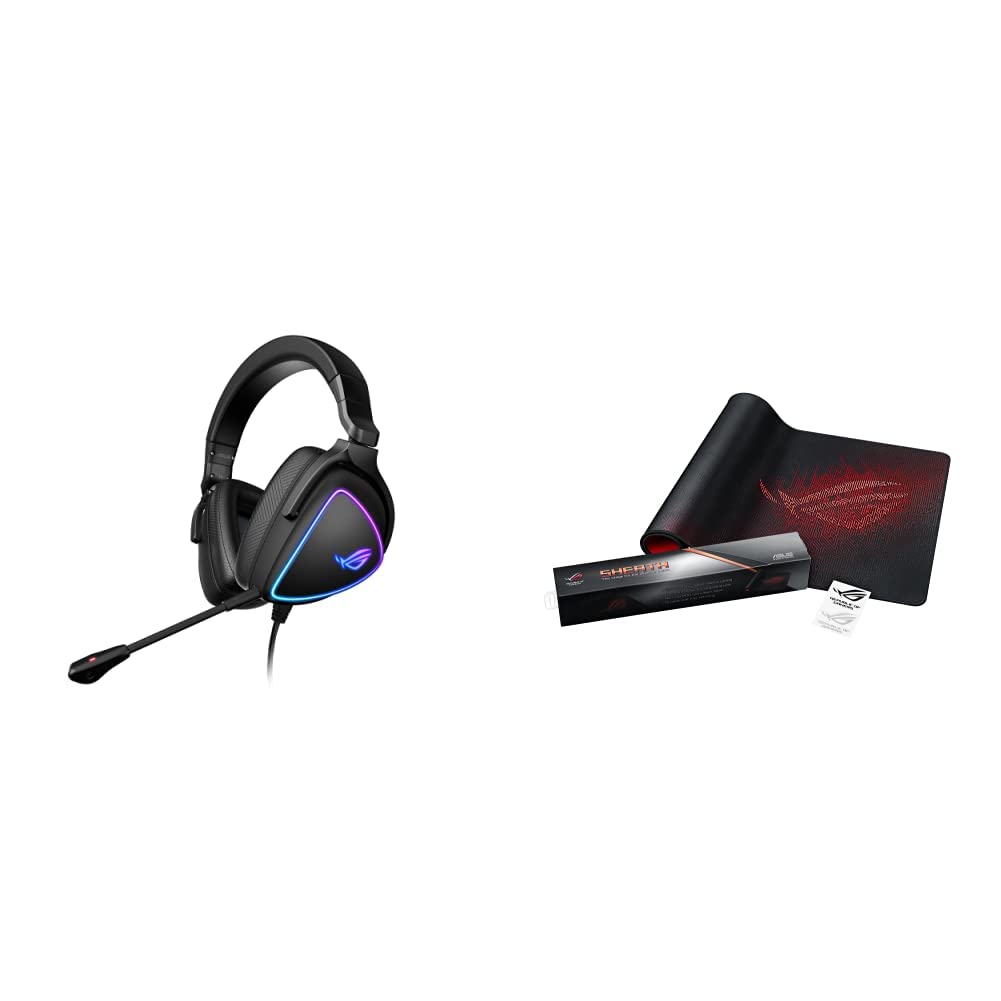 ASUS ROG Delta S USB-C Gaming Headset & ROG Sheath Extended Mouse Pad - Ultra-Smooth Surface for Precision Control | Anti-Fray Stitching | Non-Slip Base - Perfect for PC Gaming, Streaming, and Esports Tournaments