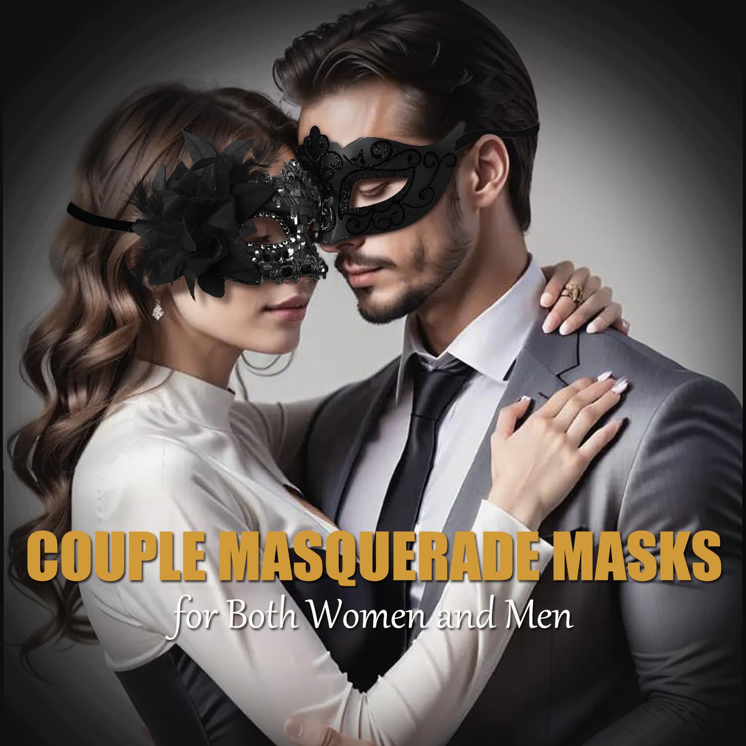Elegant MYMENU Masquerade Mask Set for Women & Men - Shiny Venetian Party Mask for Halloween, Prom, Couples Costume & Masquerade Ball | Perfect for Themed Parties, Cosplay & Special Events