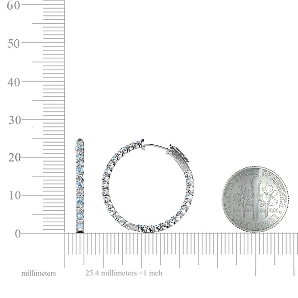 14K White Gold Aquamarine Inside-Out Hoop Earrings 1.50 Carat Total Weight - Elegant Jewelry for Weddings, Parties & Special Occasions