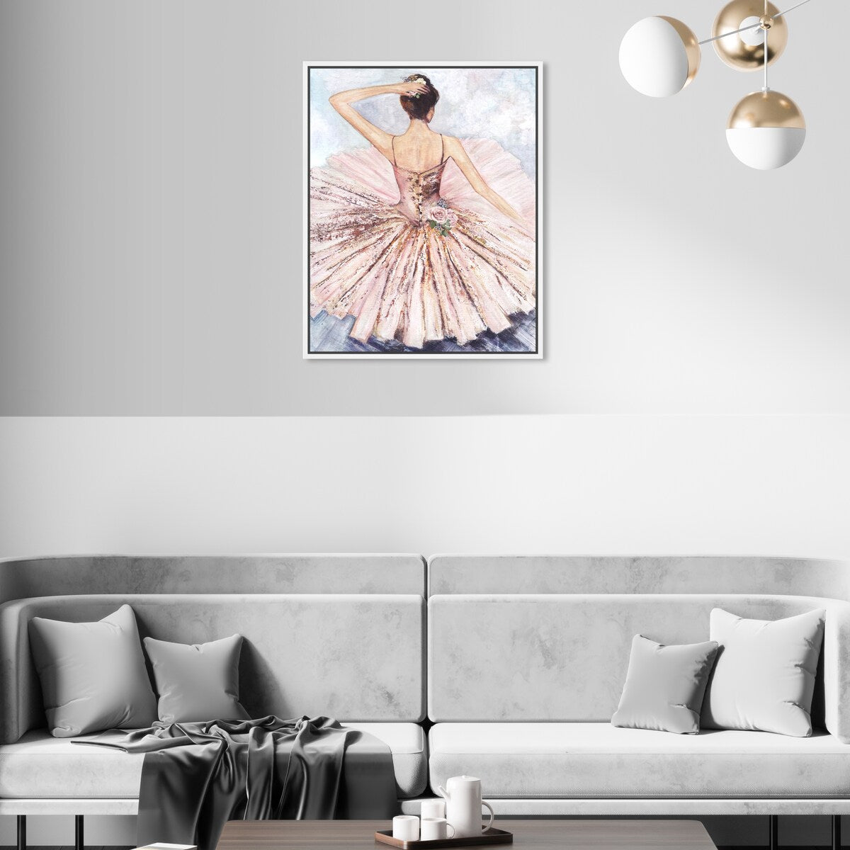 Ballet Dancer Tutu Pink Roses Framed Canvas Wall Art - Elegant Ballet Inspired Home Decor for Living Room, Bedroom & Nursery - Perfect Gift for Dance Lovers