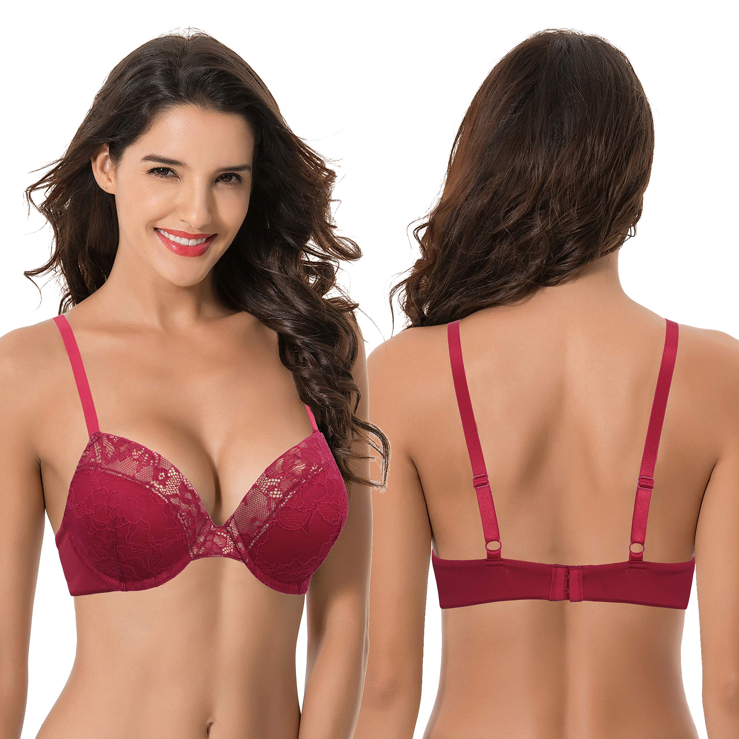 Curve Muse Women's Plus Size Push Up Bra - 1.5 Cup Enhancement Underwire Lace Bra for Full Coverage & Lift | Perfect for Everyday Wear, Date Nights & Special Occasions