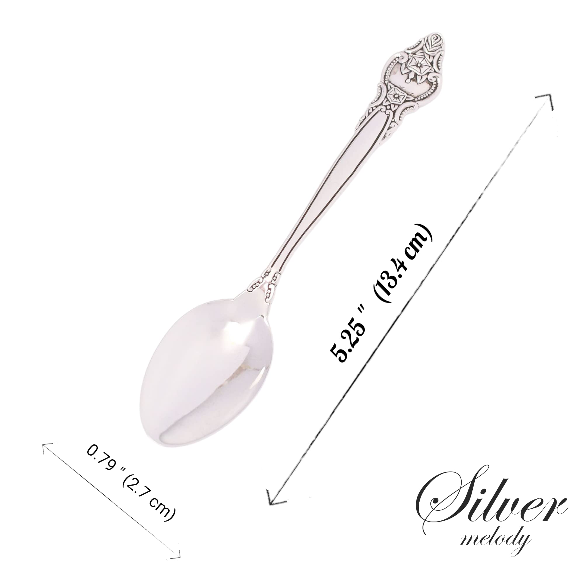 925 Sterling Silver Teaspoon Set - Engraveable Rosette Design Silverware Utensils (24g) - Perfect for Tea Lovers, Bridal Shower Gifts & Keepsake Jewelry