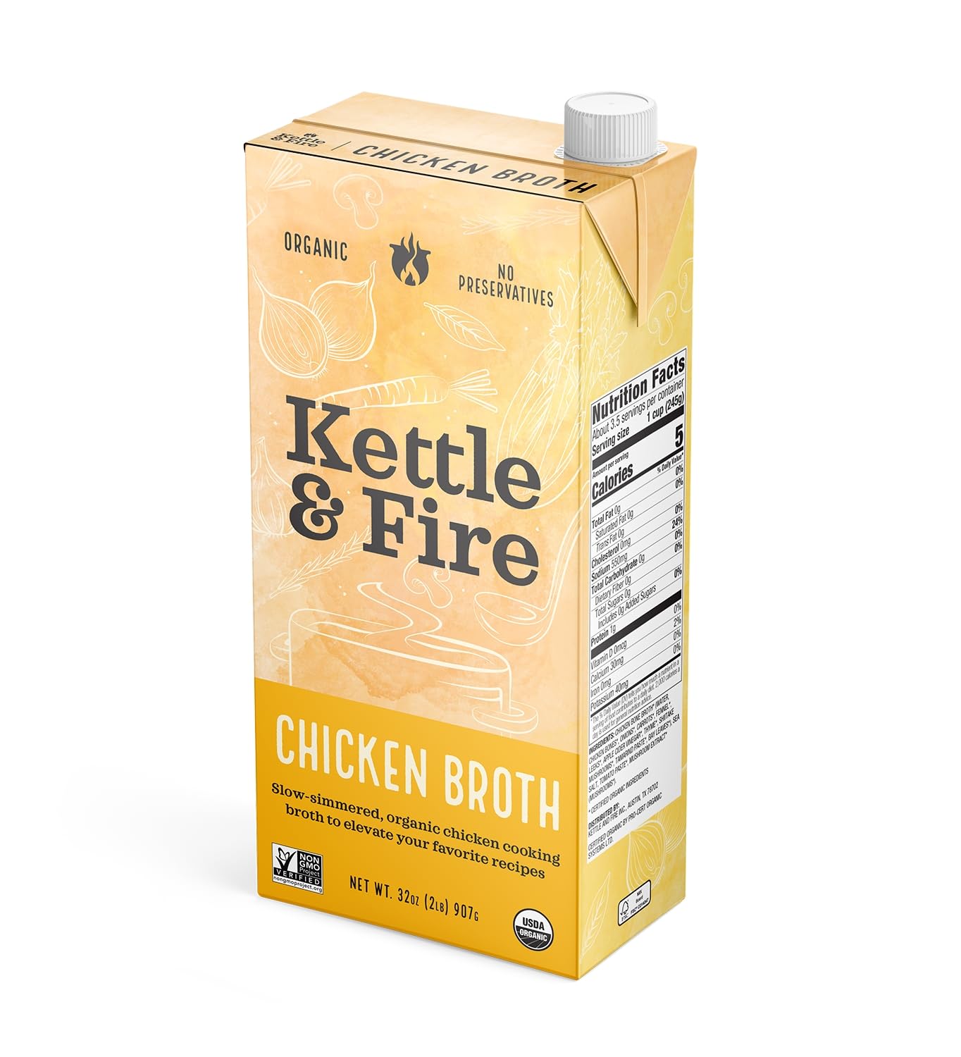 Organic Chicken Broth by Kettle & Fire - 32 Oz, USDA Certified, Gluten-Free Bone Broth for Cooking, Soups & Healthy Recipes - Perfect for Keto, Paleo & Immune Support