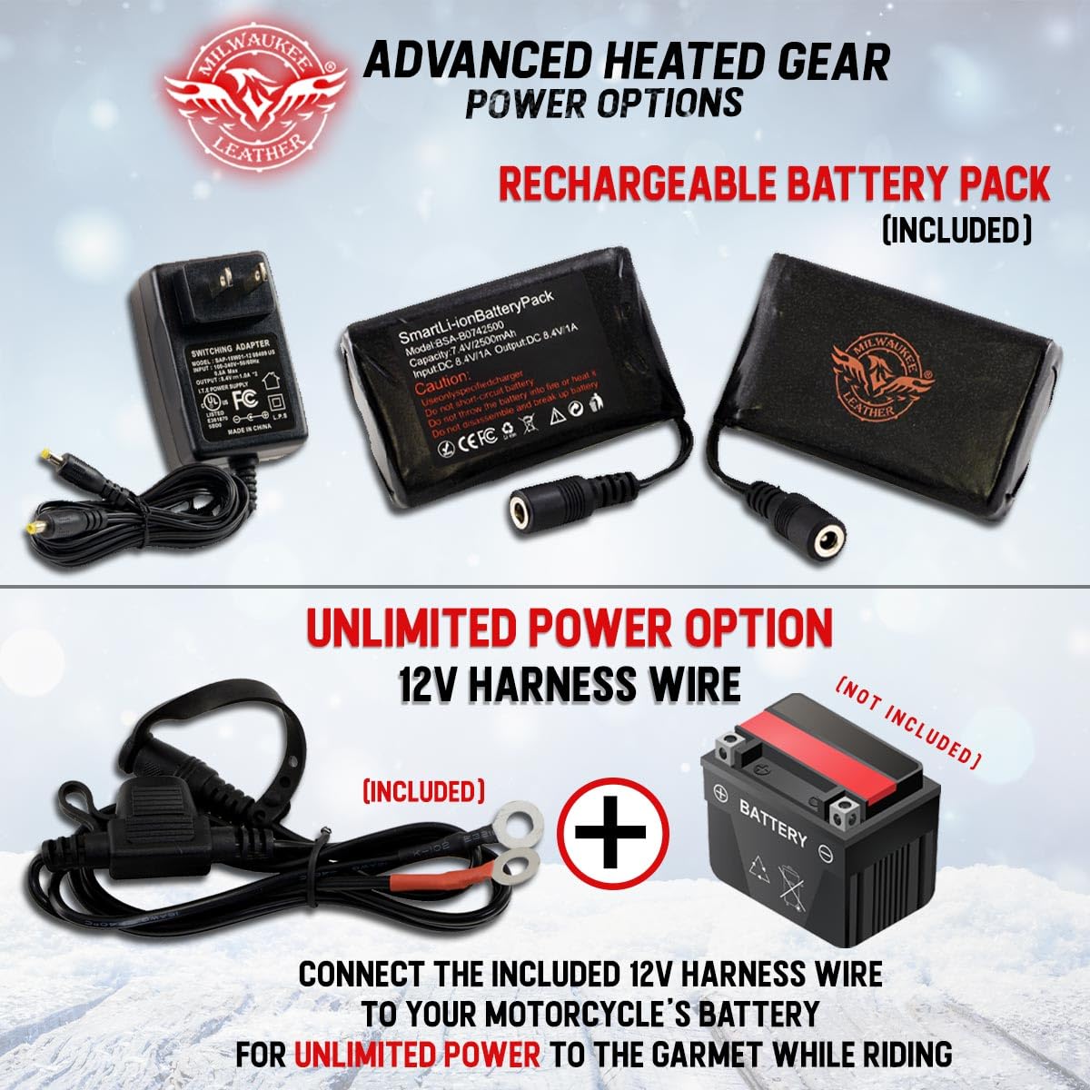 Milwaukee Leather MG7513SET Men’s Heated Winter Gloves for Motorcycle Riding, Skiing & Hunting - Battery Powered with Harness Wire & i-Touch Technology - Keep Hands Warm in Cold Weather