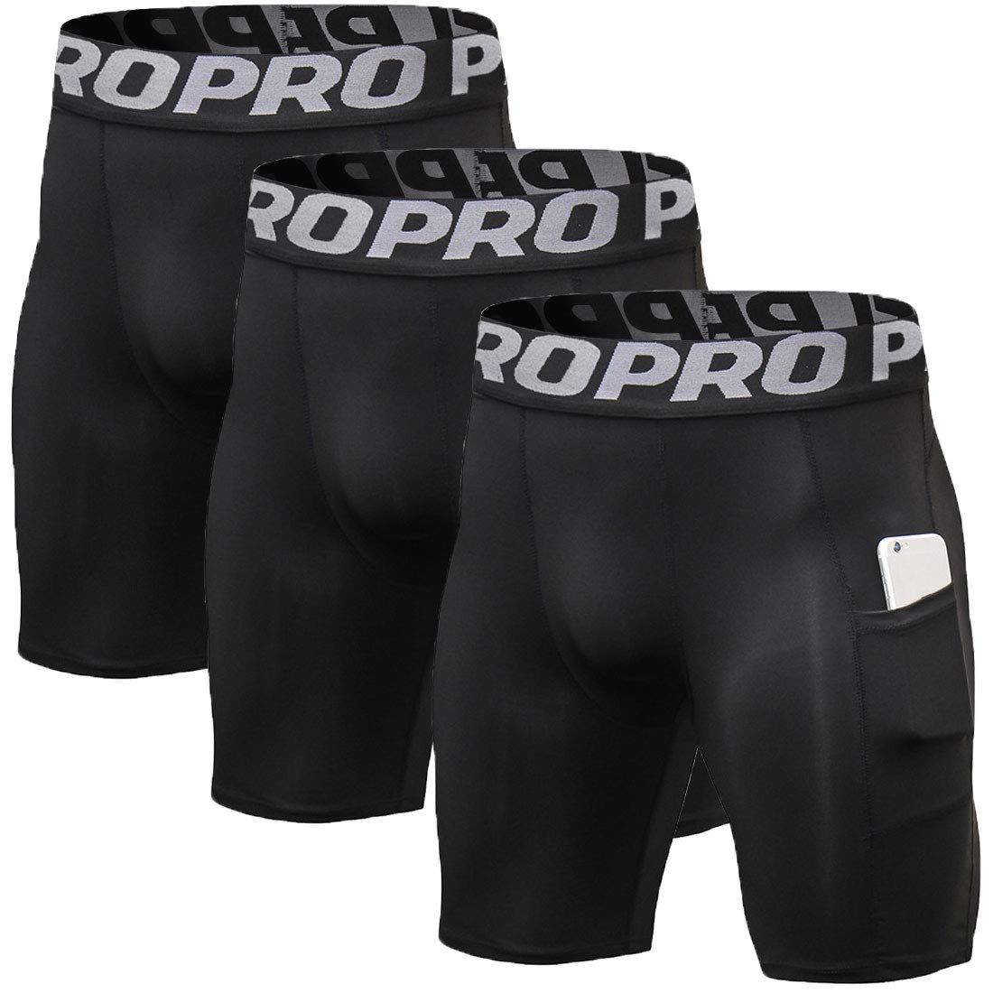 Men's Compression Running Shorts with Phone Pocket - 3 Pack Athletic Gym Yoga Shorts, Cool Dry Workout Underwear for Running, Training & Yoga