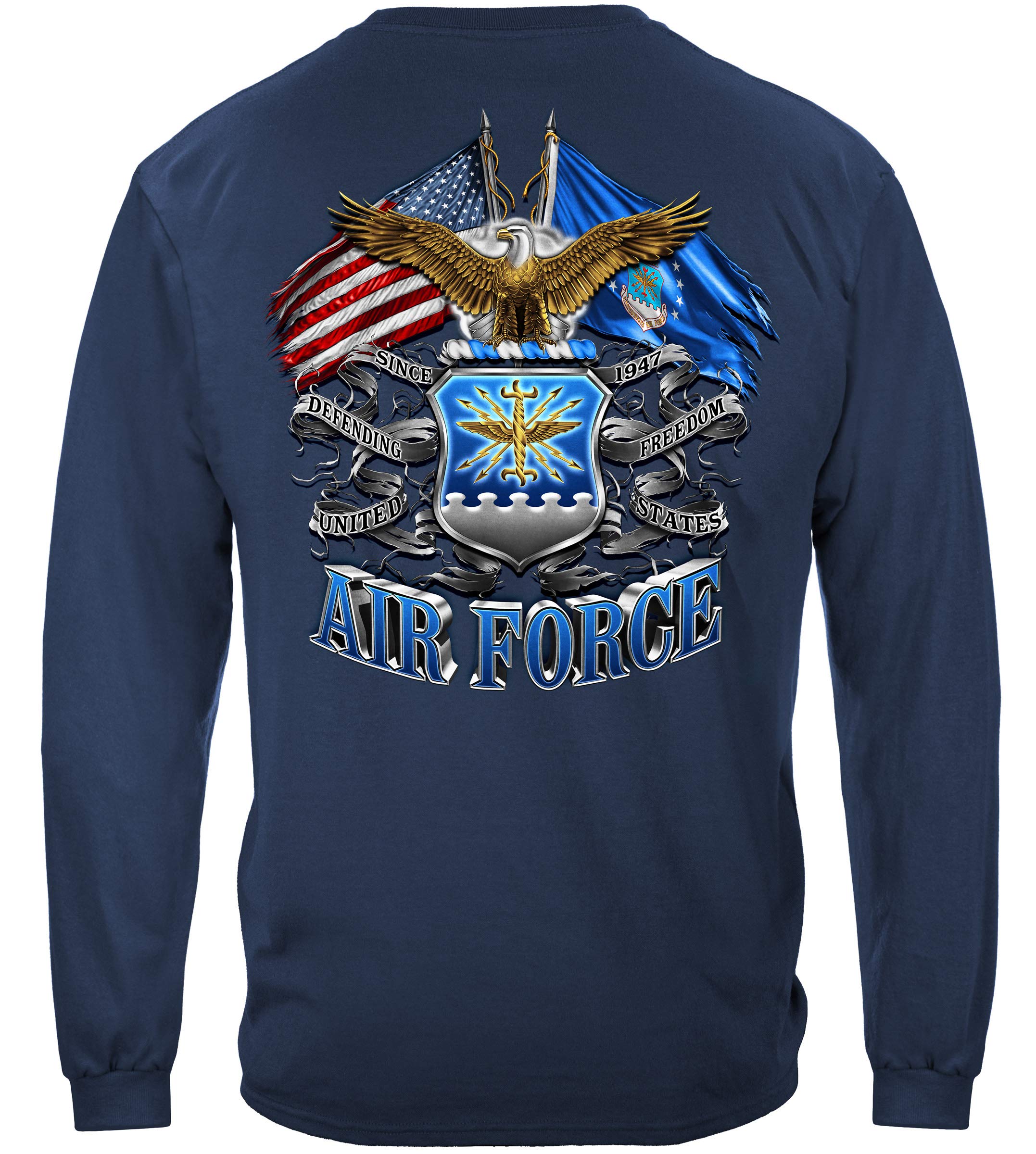 Erazor Bits Air Force T-Shirt | Double Flag Patriotic Military Long Sleeve Shirt MM2150LSS - Perfect for Veterans Day, Military Appreciation Events & Patriotic Outfits