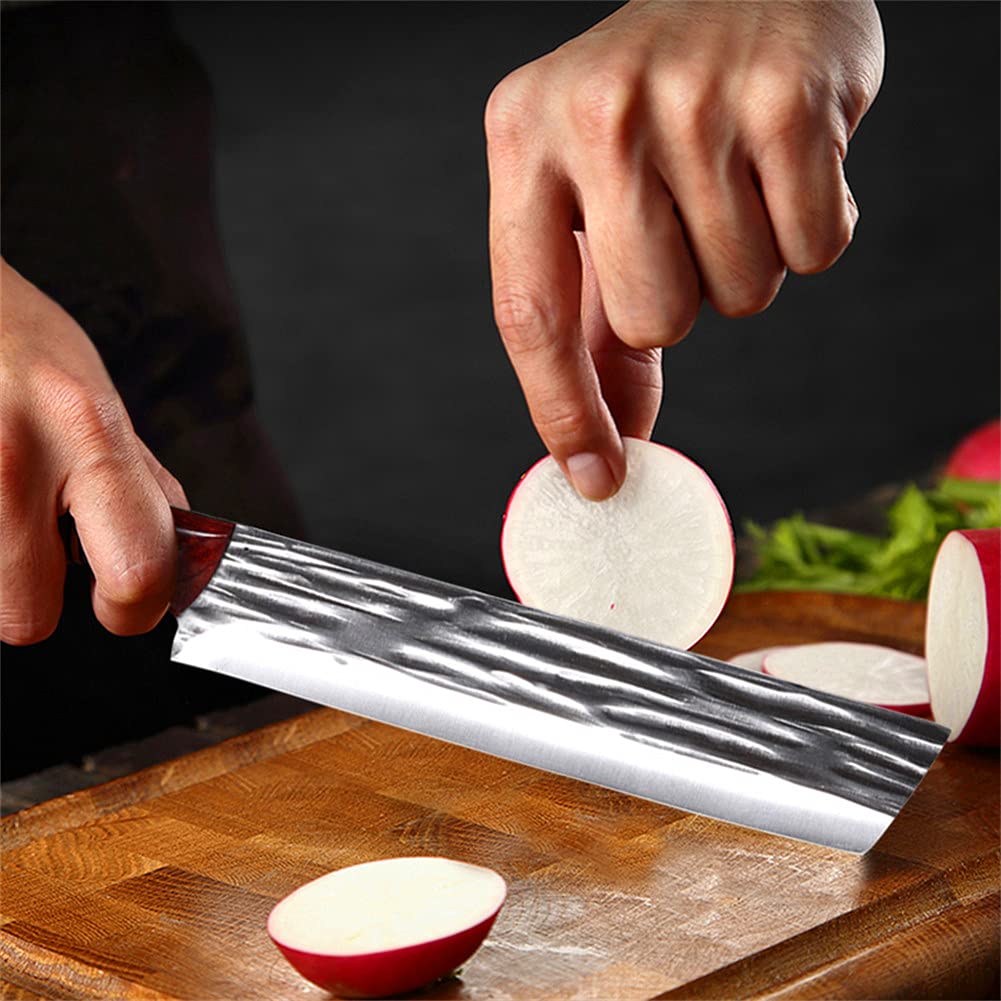 7.9-Inch Handmade Forged Nakiri Knife - Japanese Chef Knife for Vegetables & Meat | Razor-Sharp High-Carbon Steel Blade with Ergonomic Wood Handle | Perfect for Home Kitchen, Restaurant & Professional Cooking