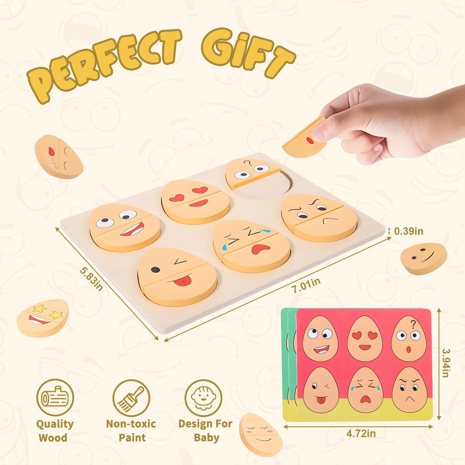 Montessori Wooden Toys for 1 2 3 Year Old Kids - 32 Pcs Toddler Educational Sorting & Matching Puzzle Blocks with Facial Expressions - Preschool Learning Games, Birthday Gifts & Stocking Stuffers - Perfect for Early Childhood Development & Sensory Play