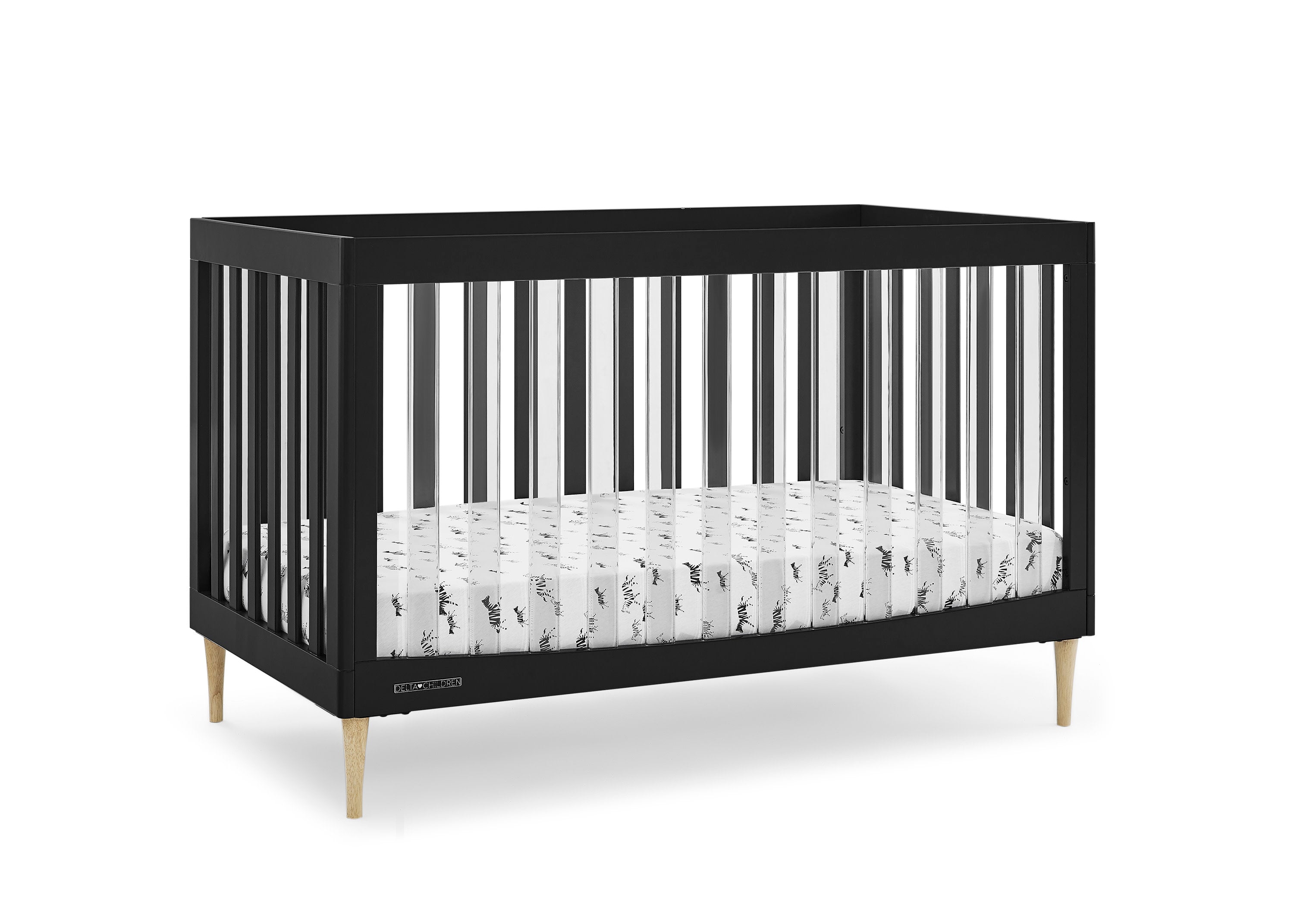 Austin Acrylic 4-in-1 Convertible Baby Crib - Toddler Bed, Daybed & Full-Size Bed | Modern Nursery Furniture for Boys & Girls | Perfect for Small Spaces & Growing Families