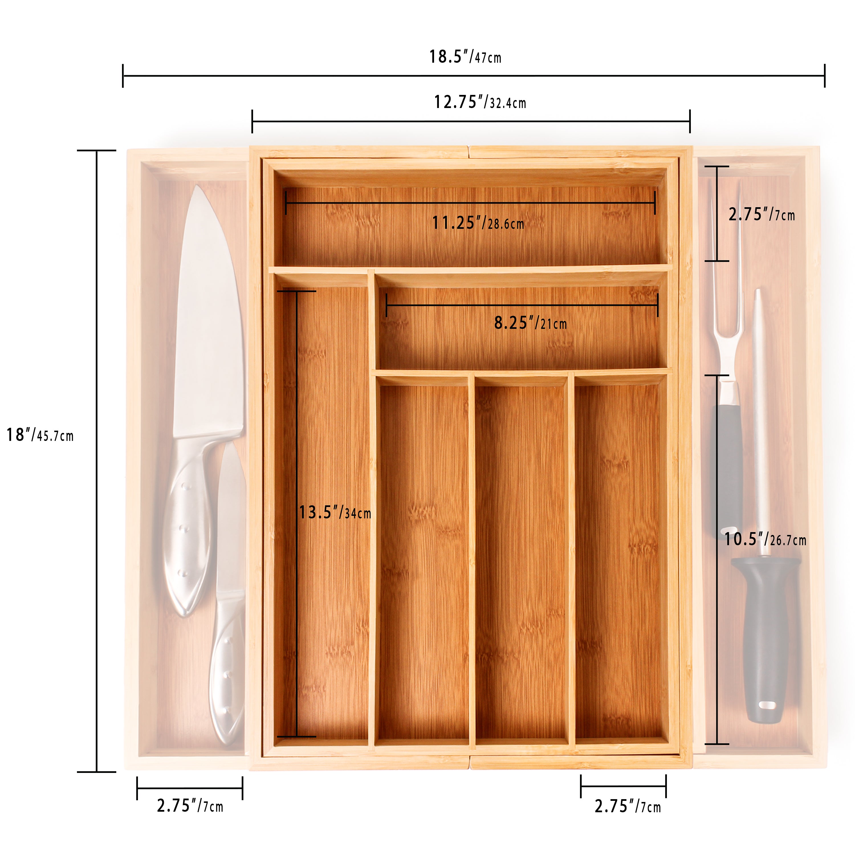 BergHOFF Essentials Flatware Organizer - Expandable 8-Slot Silverware Tray for Kitchen Utensils | Perfect for Drawer Organization in Home & Restaurant Use