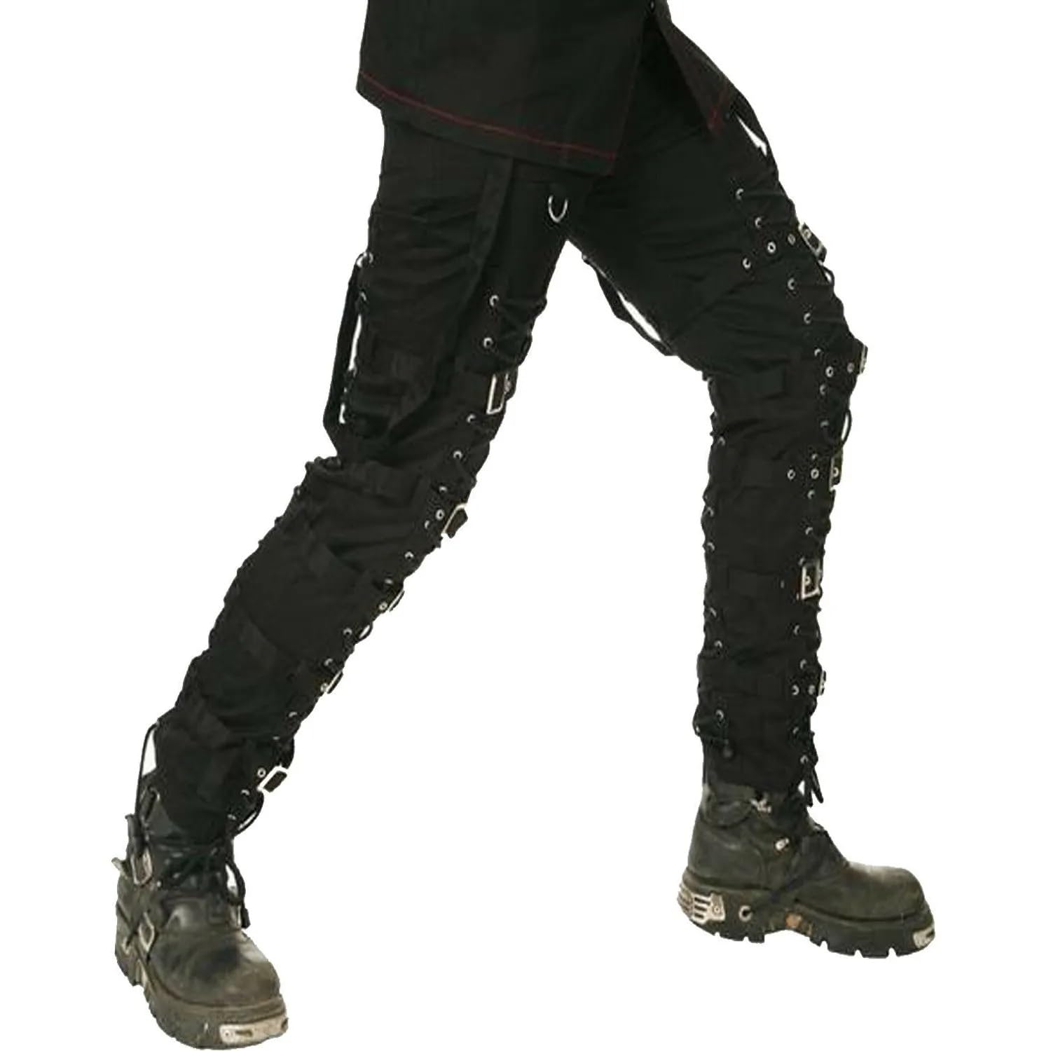 Premium Men's Gothic Cyberpunk Chain Bondage Pants - Black Punk Rock Rave Jeans for Goth Fashion & Alternative Style - Perfect for Concerts, Raves, and Streetwear Outfits (USA)