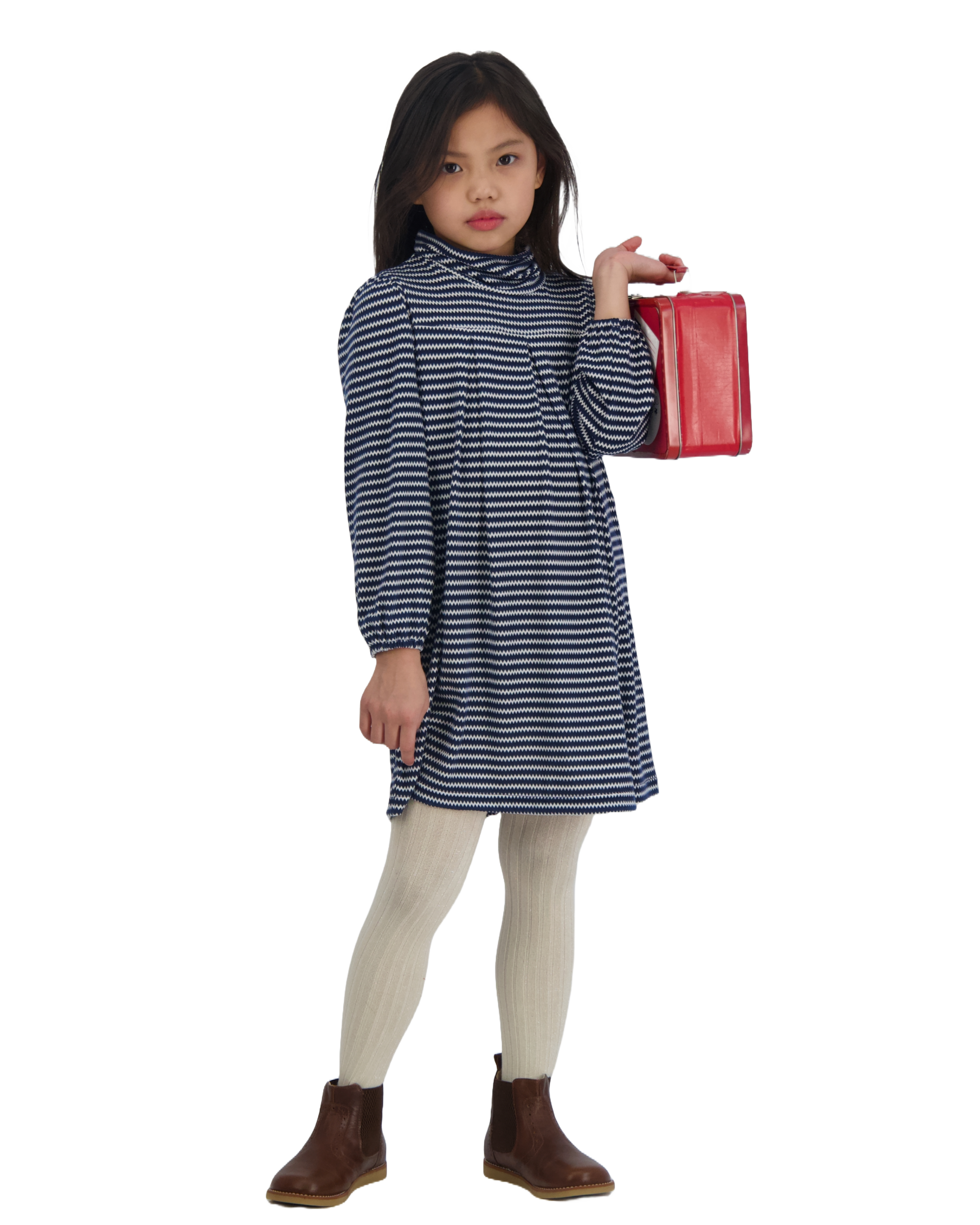 Suzy Girls Turtleneck Dress Navy Zigzag - Stylish Winter Knit Dress for Kids | Perfect for School, Parties & Family Photos