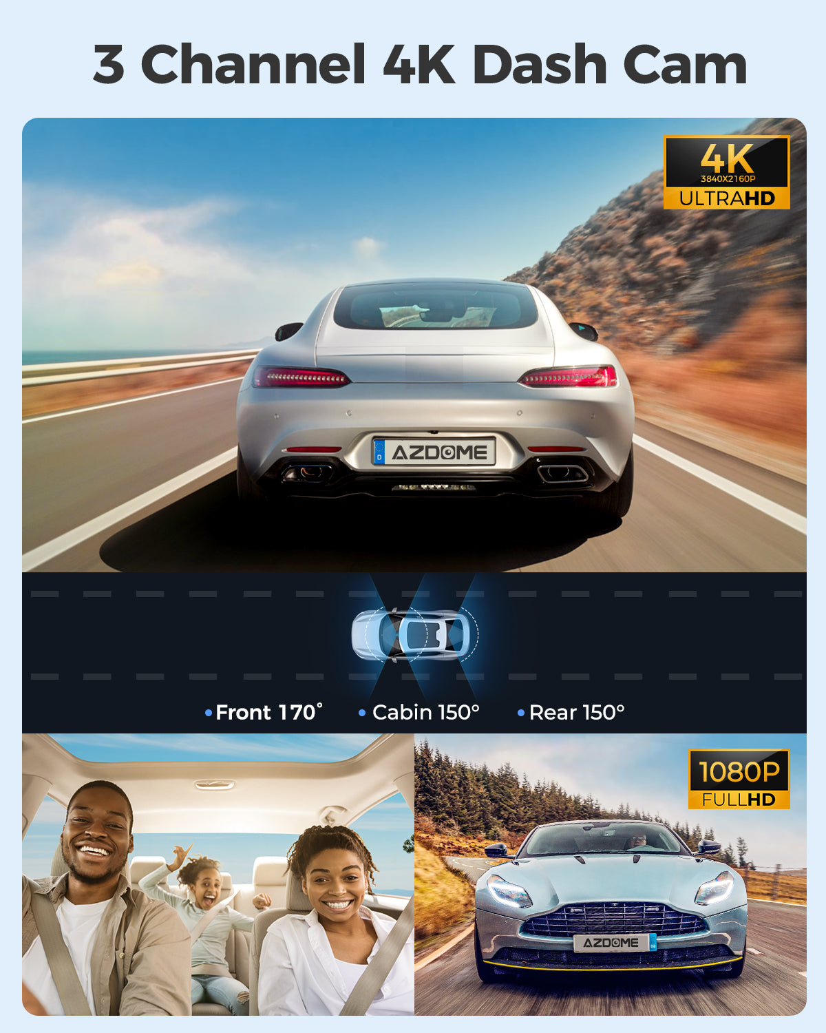 AZDOME M560 3 Channel 4K Dash Cam with 4